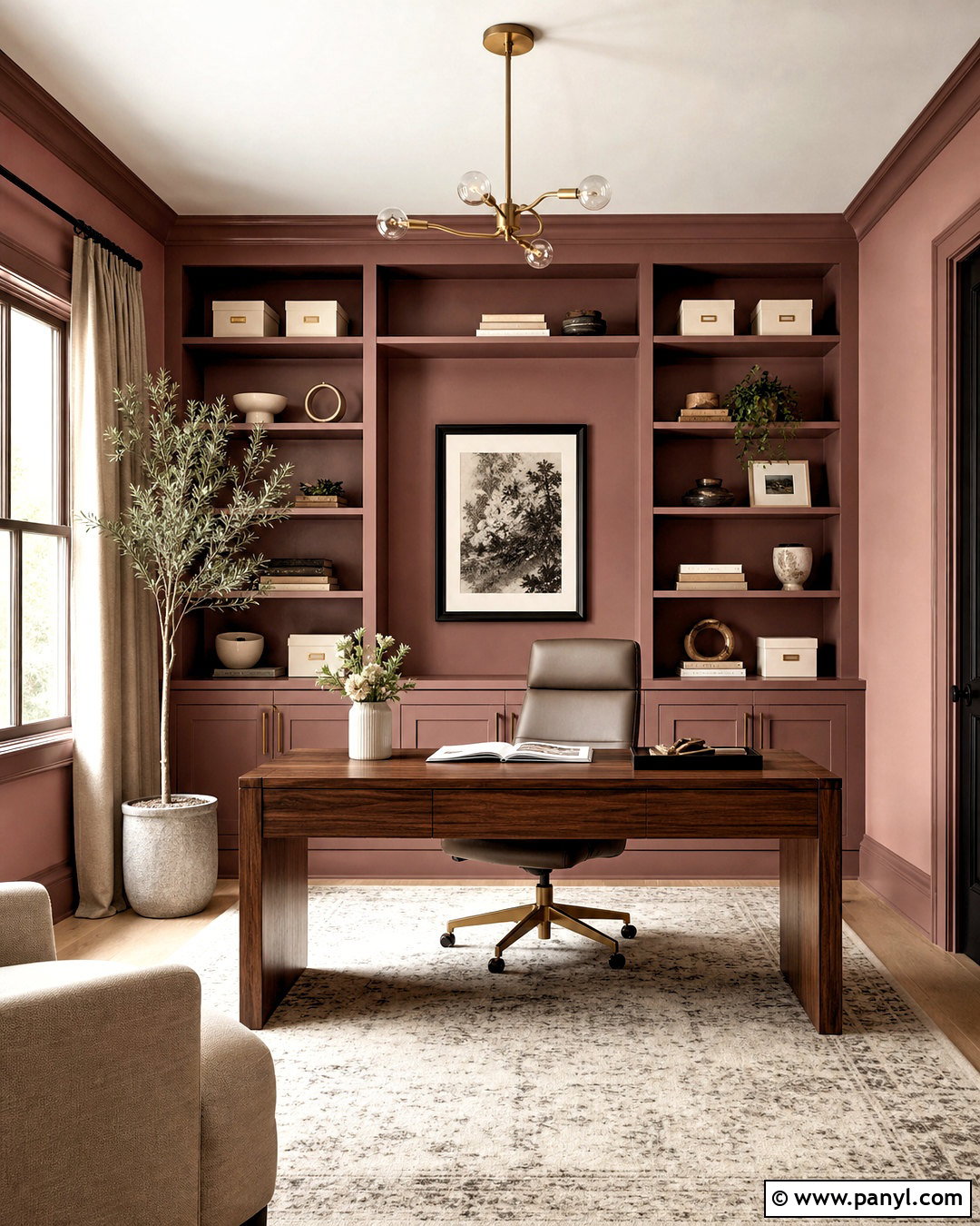 Dusty Rose Home Office With Walnut - 20 dusty rose paint color ideas