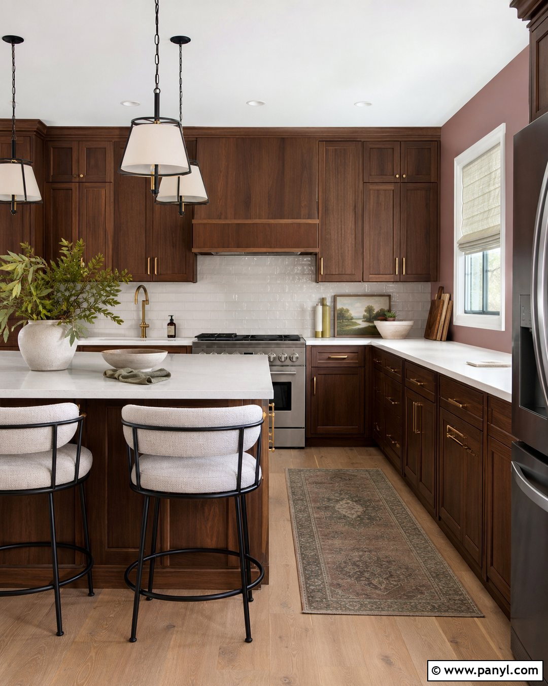 Dusty Rose Kitchen Walls With Walnut Cabinets - 25 Kitchen Wall Color With Natural Wood Cabinet Ideas