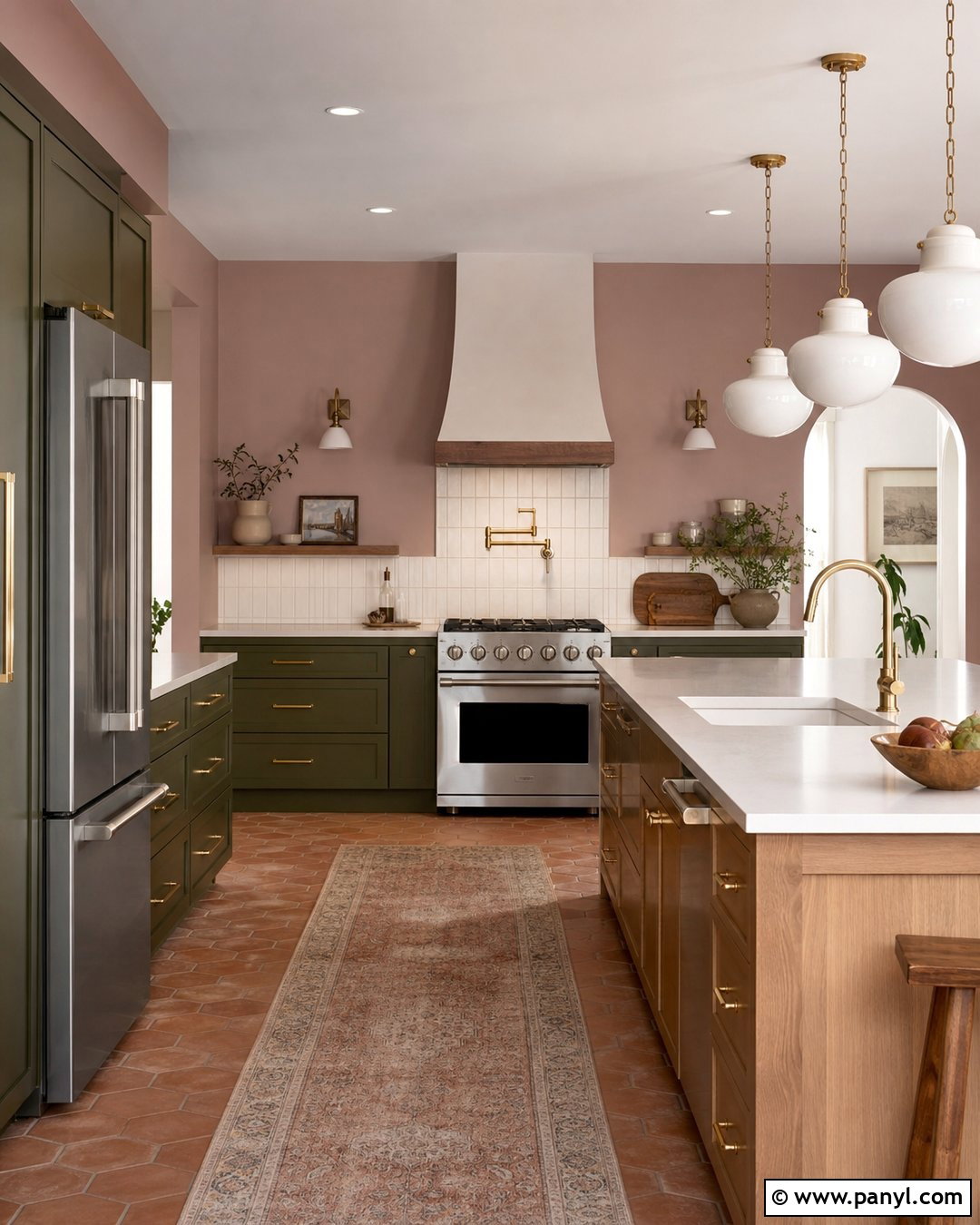 Dusty Rose Kitchen With Green Cabinets - 35 Dusty Rose Wall Paint Ideas