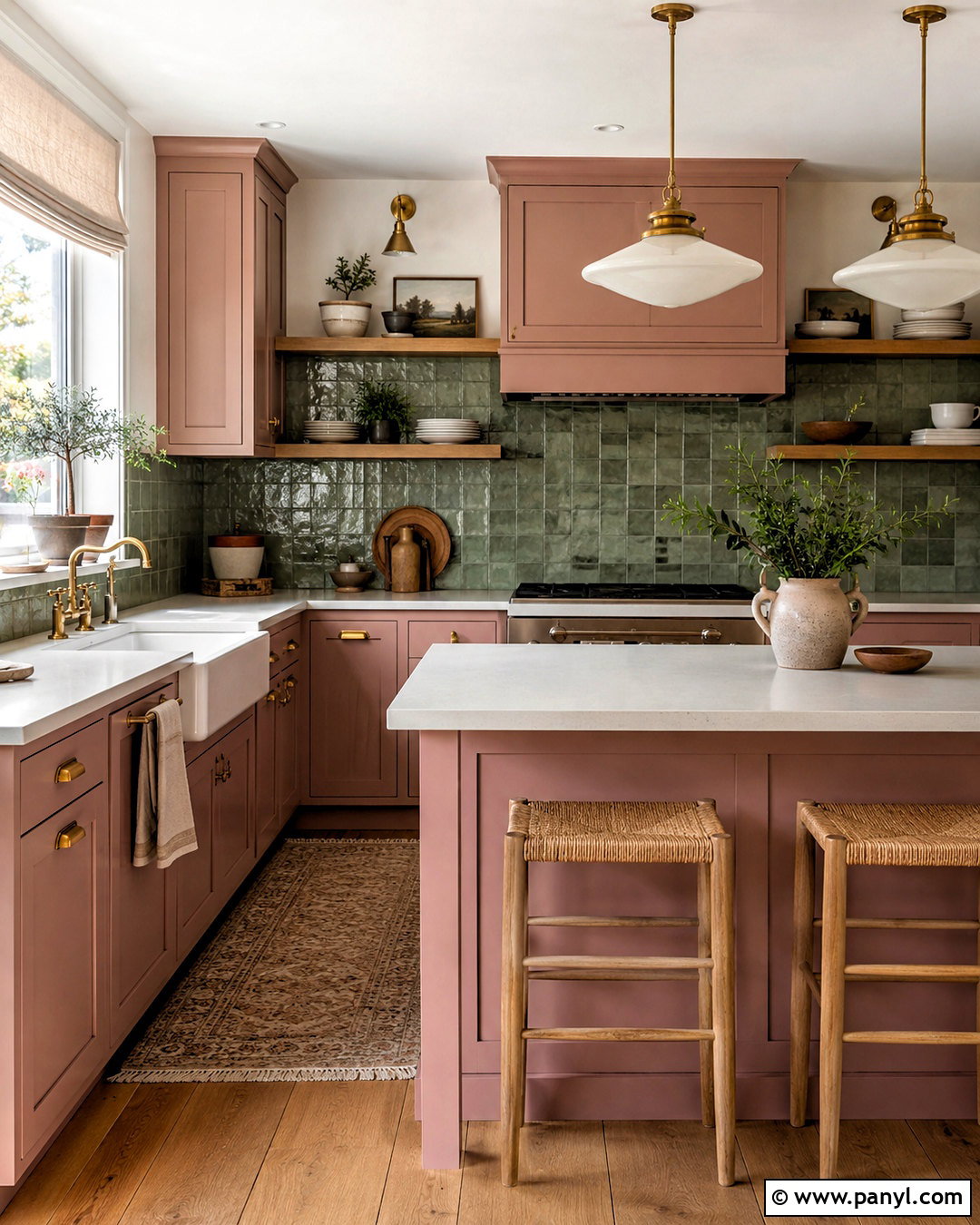 Dusty Rose Kitchen With Green Tile Backsplash - 20 dusty rose kitchen ideas