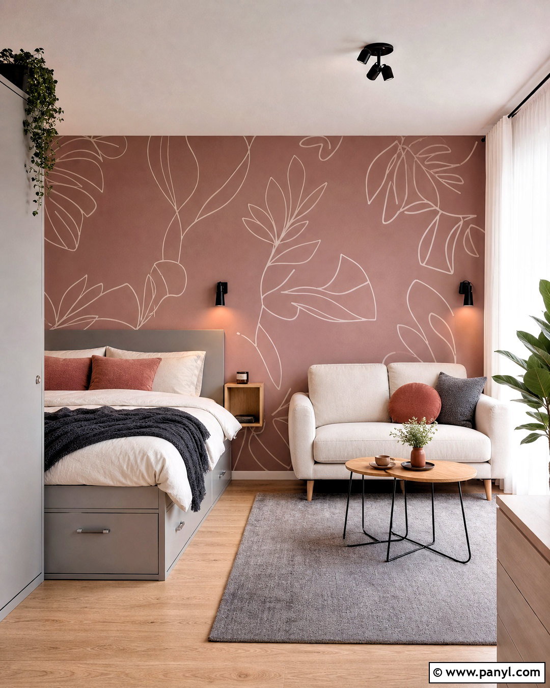 Dusty Rose Line Art Wallpaper Studio Apartment - 20 dusty rose wallpaper ideas
