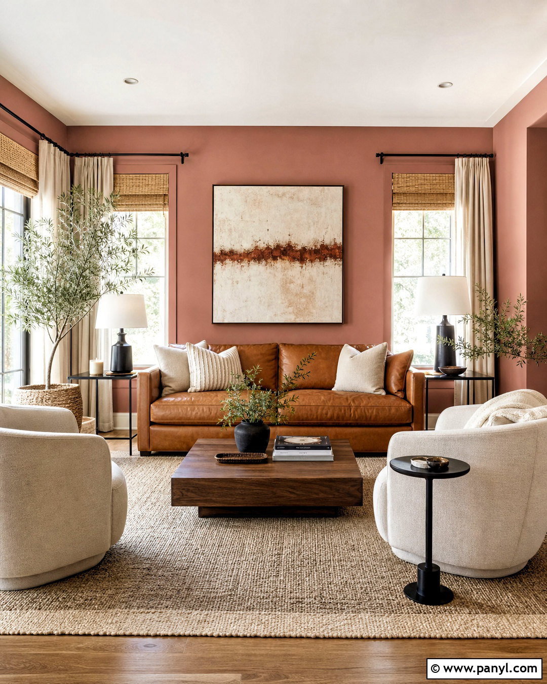 Dusty Rose Living Room With Camel Leather - 20 dusty rose paint color ideas