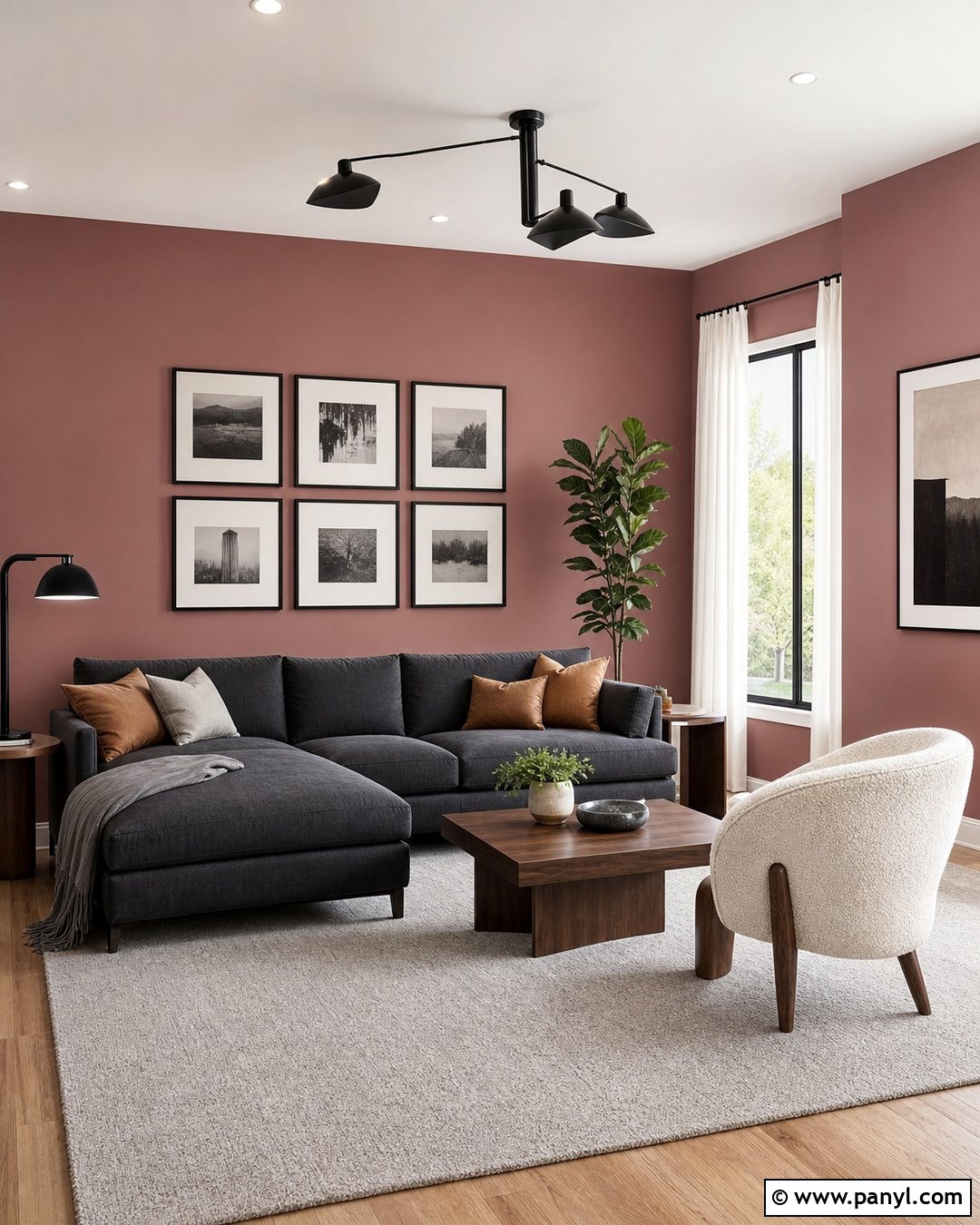 Dusty Rose Living Room With Charcoal Gray - 35 Dusty Rose Wall Paint Ideas