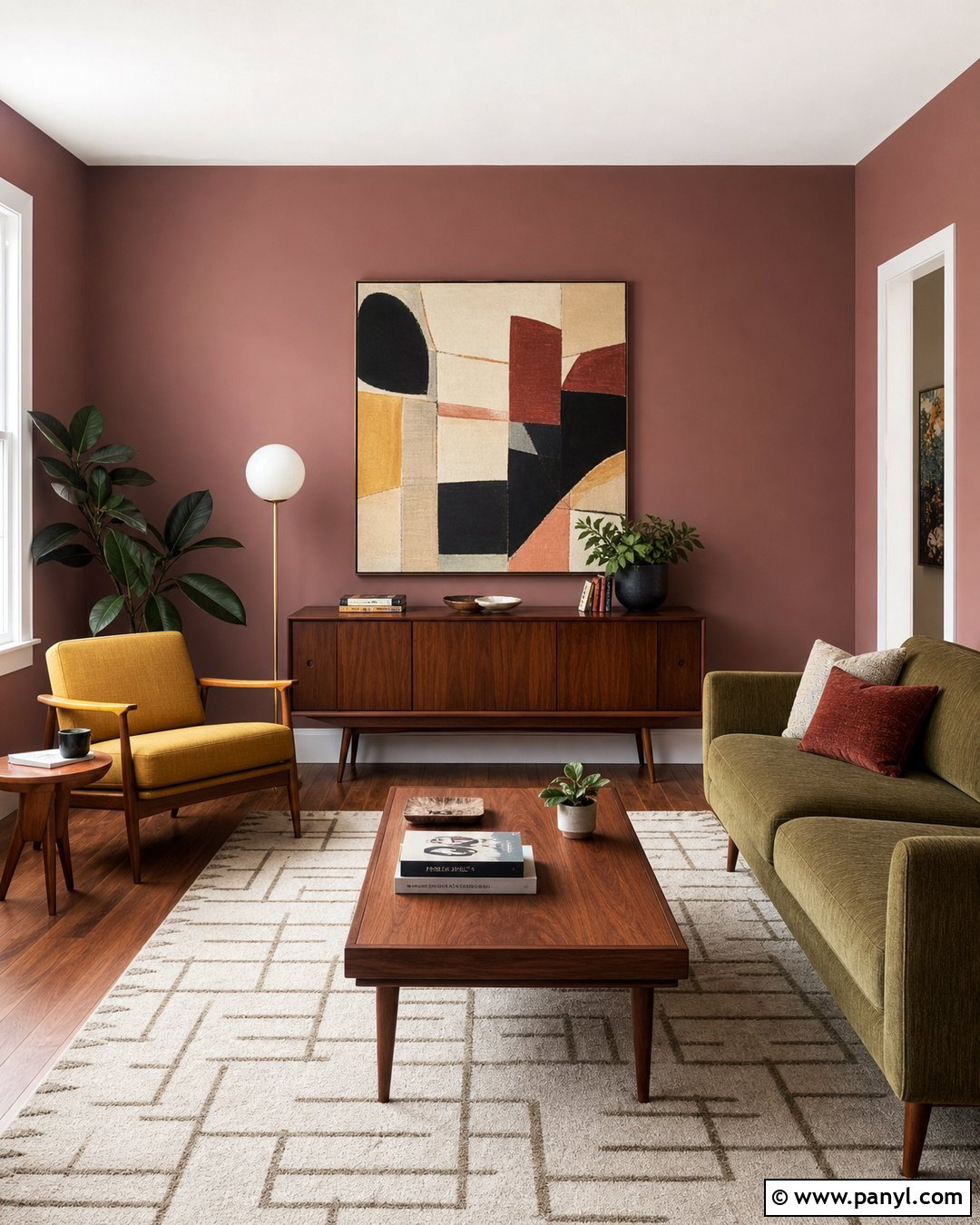Dusty Rose Midcentury Living Room - 25 Dusty Rose Wall Color Ideas