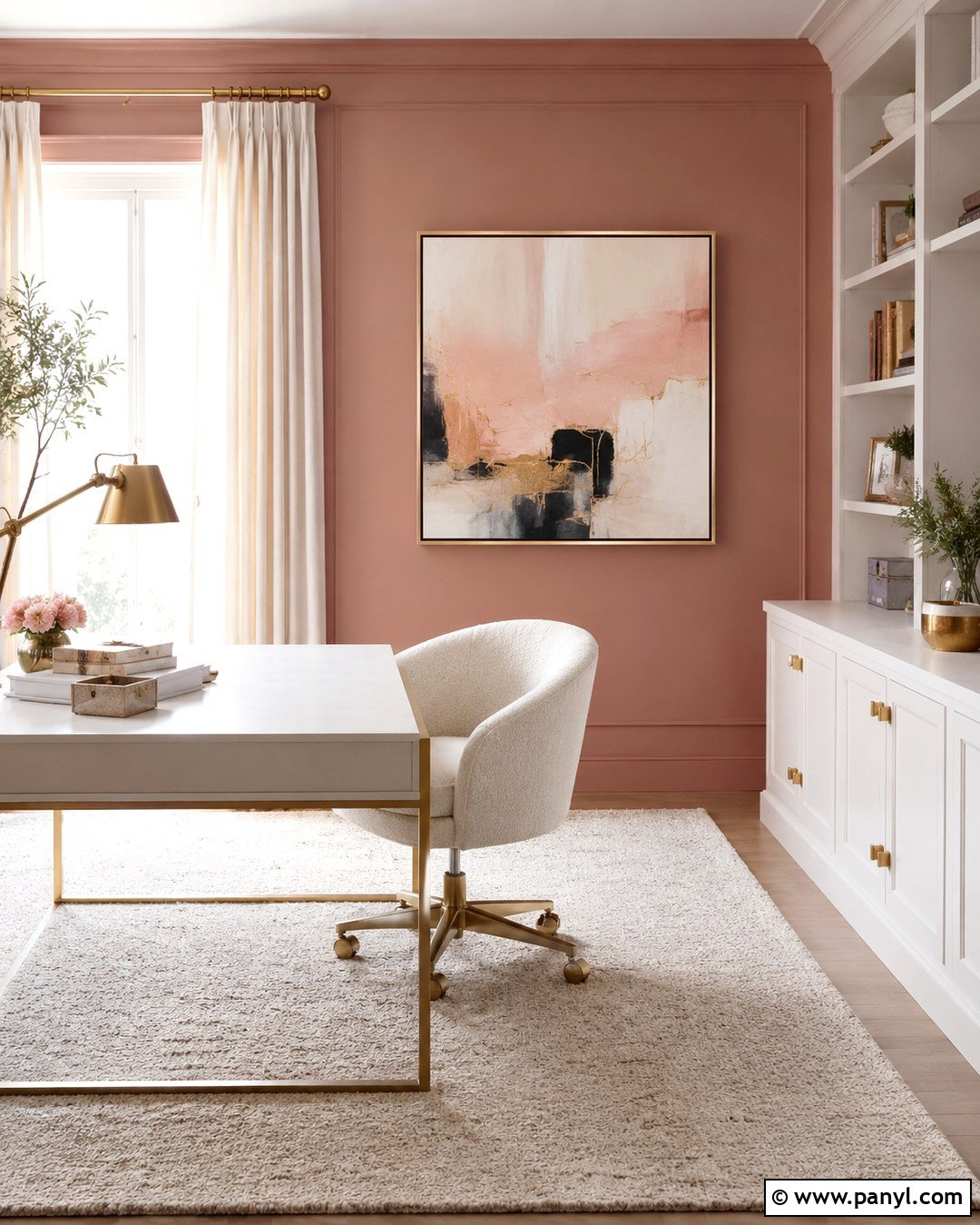 Dusty Rose Office With Brass Details - 20 Dusty Rose Office Walls