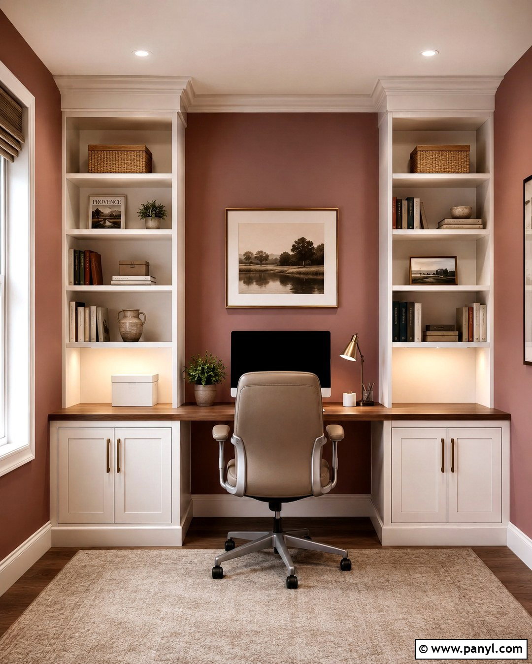 Dusty Rose Office With Built In Shelves - 20 Dusty Rose Office Walls