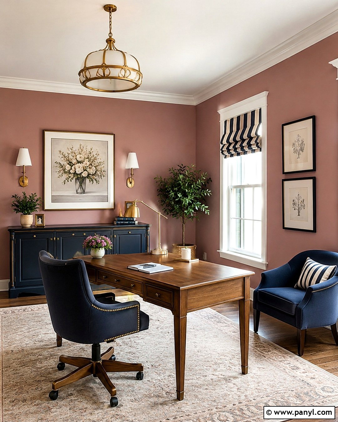 Dusty Rose Office With Navy Blue Accents - 20 Dusty Rose Office Walls