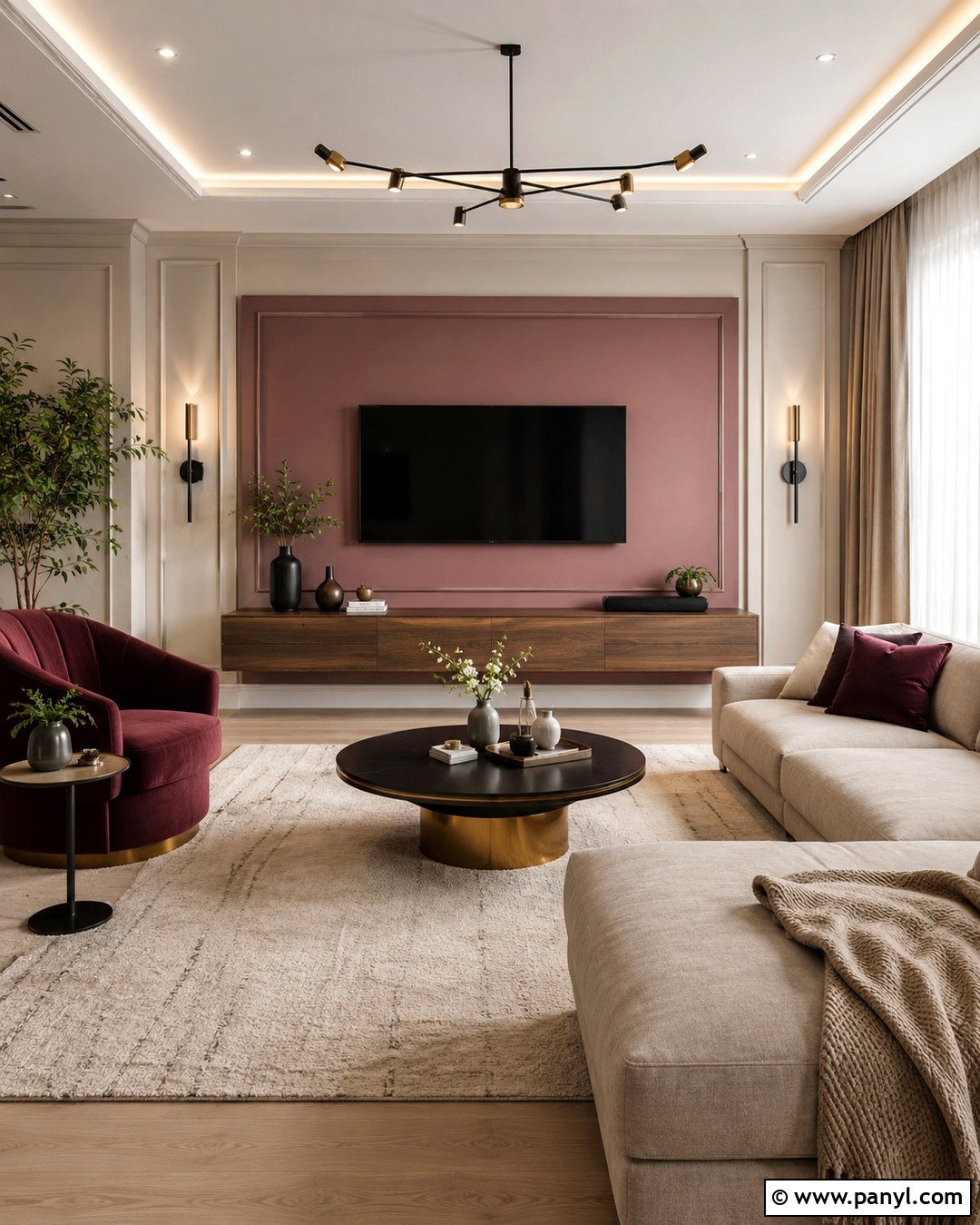 Dusty Rose Panel TV Wall - 20 Color Block Wall Behind Tv Ideas