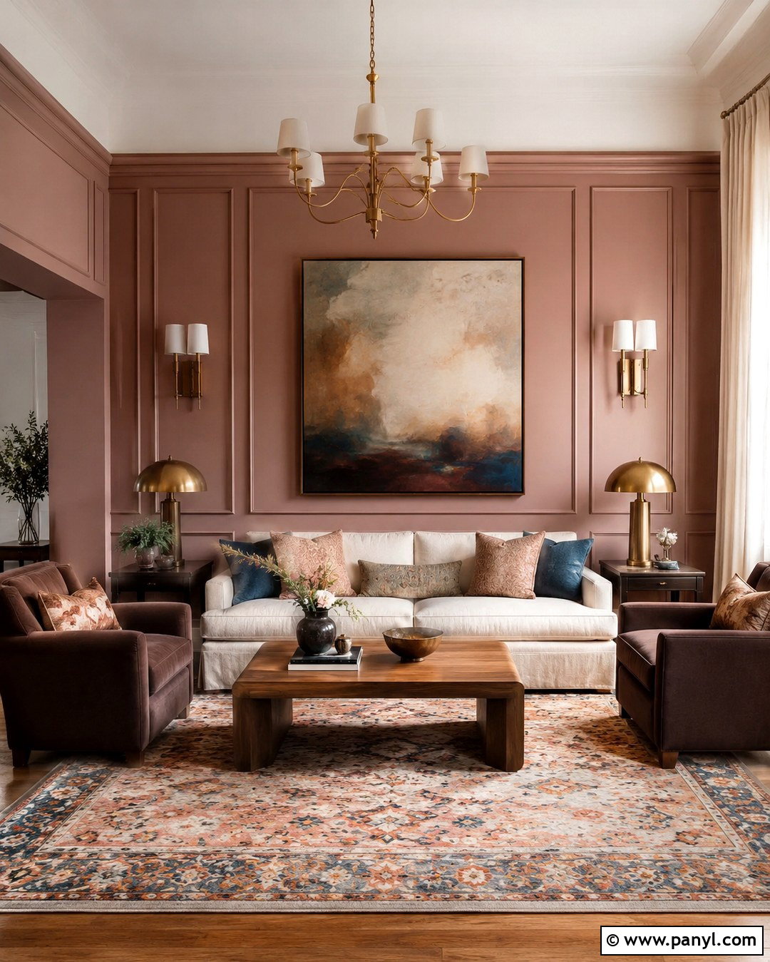 Dusty Rose Panelled Living Room Wall - 20 Pink Panelled Walls