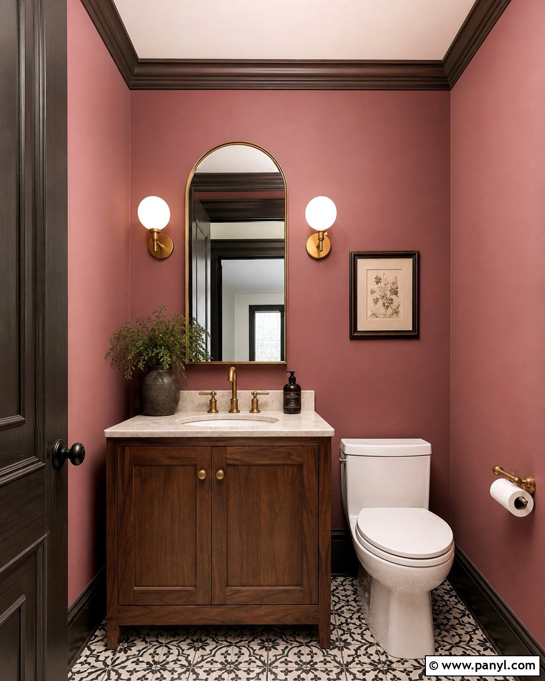 Dusty Rose Powder Room With Dark Trim - 35 Dusty Rose Wall Paint Ideas