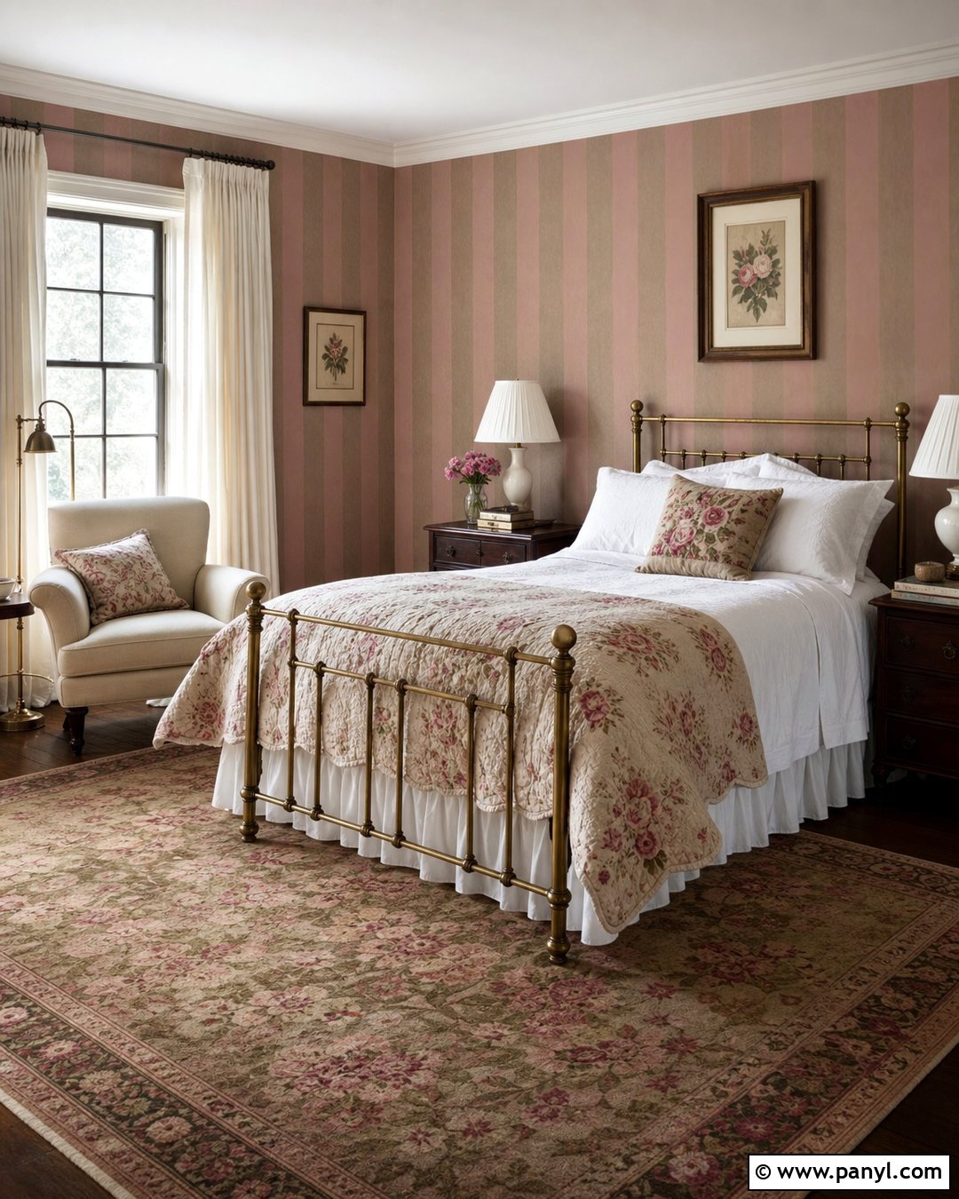 Dusty Rose Striped Guest Bedroom Walls - 30 Pink Striped Walls