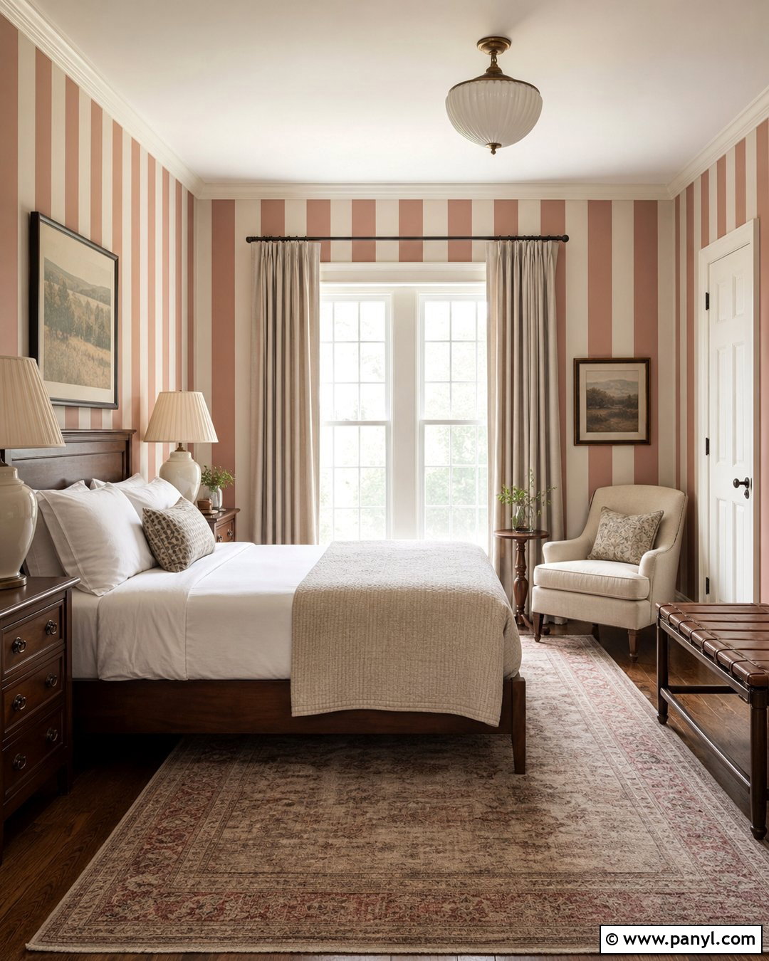 Dusty Rose Striped Guest Bedroom - 30 Pink And White Striped Walls