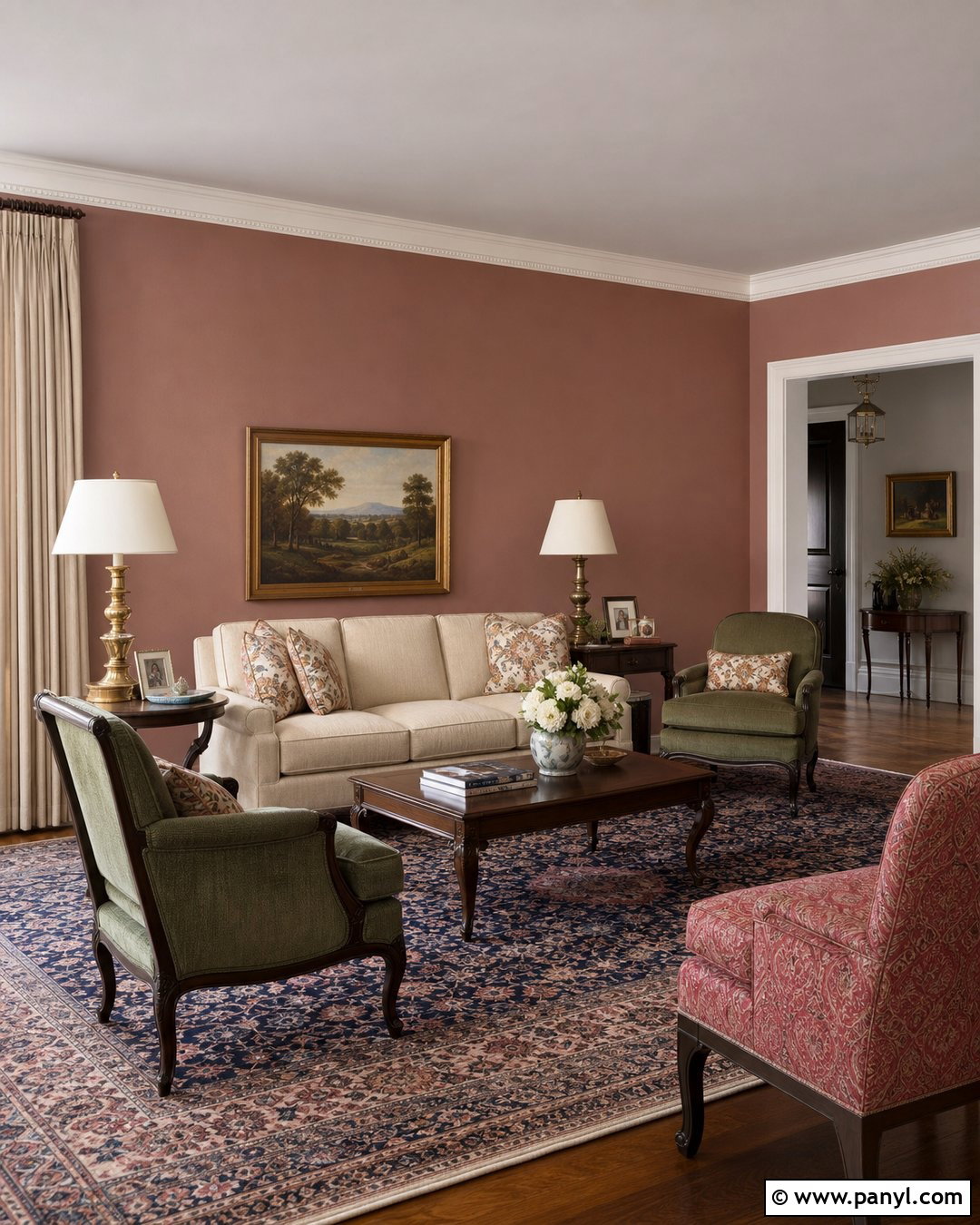 Dusty Rose Traditional Living Room - 35 Dusty Rose Wall Paint Ideas