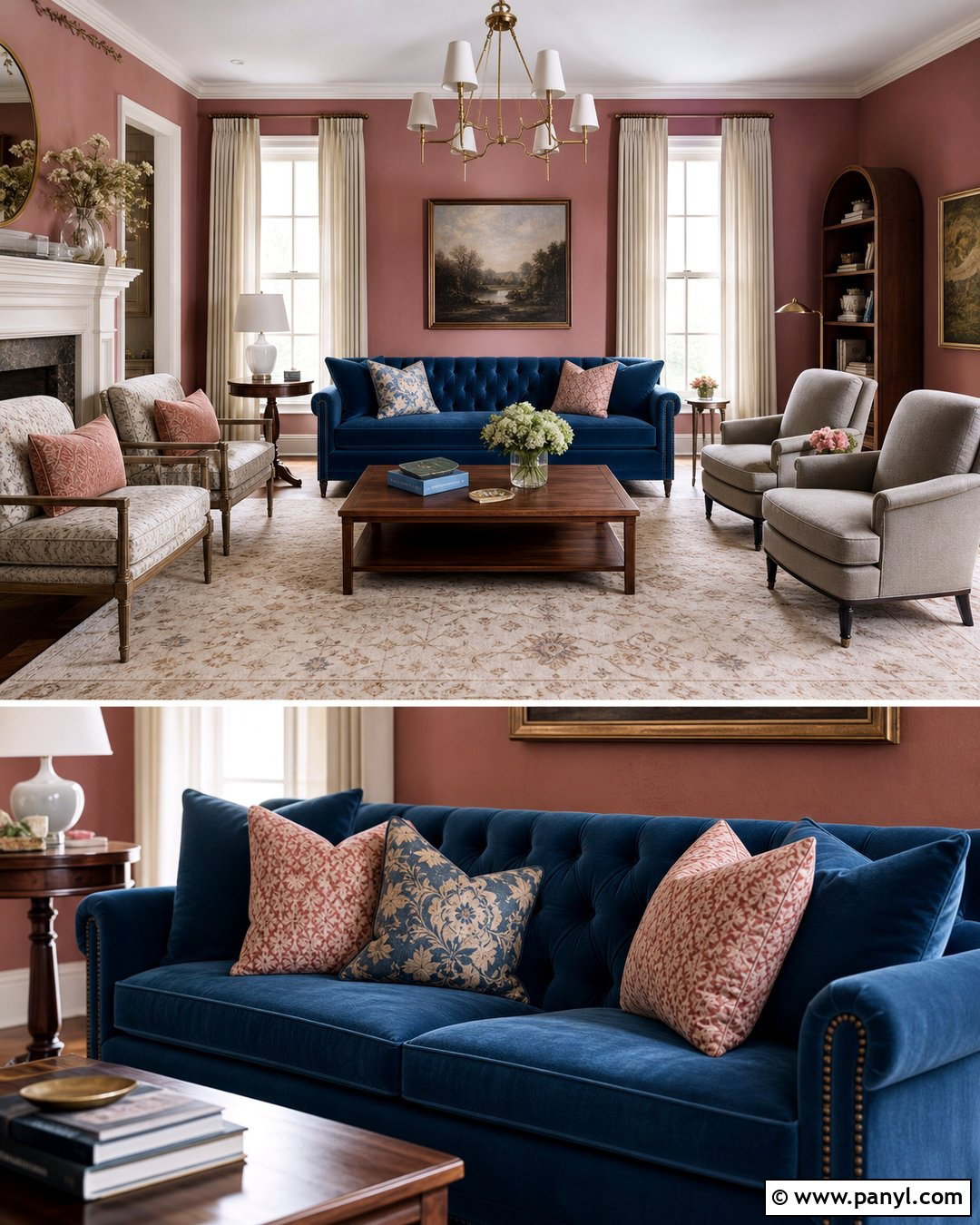 Dusty Rose Walls With a Blue Couch - 20 Blue Couch Wall Color Ideas