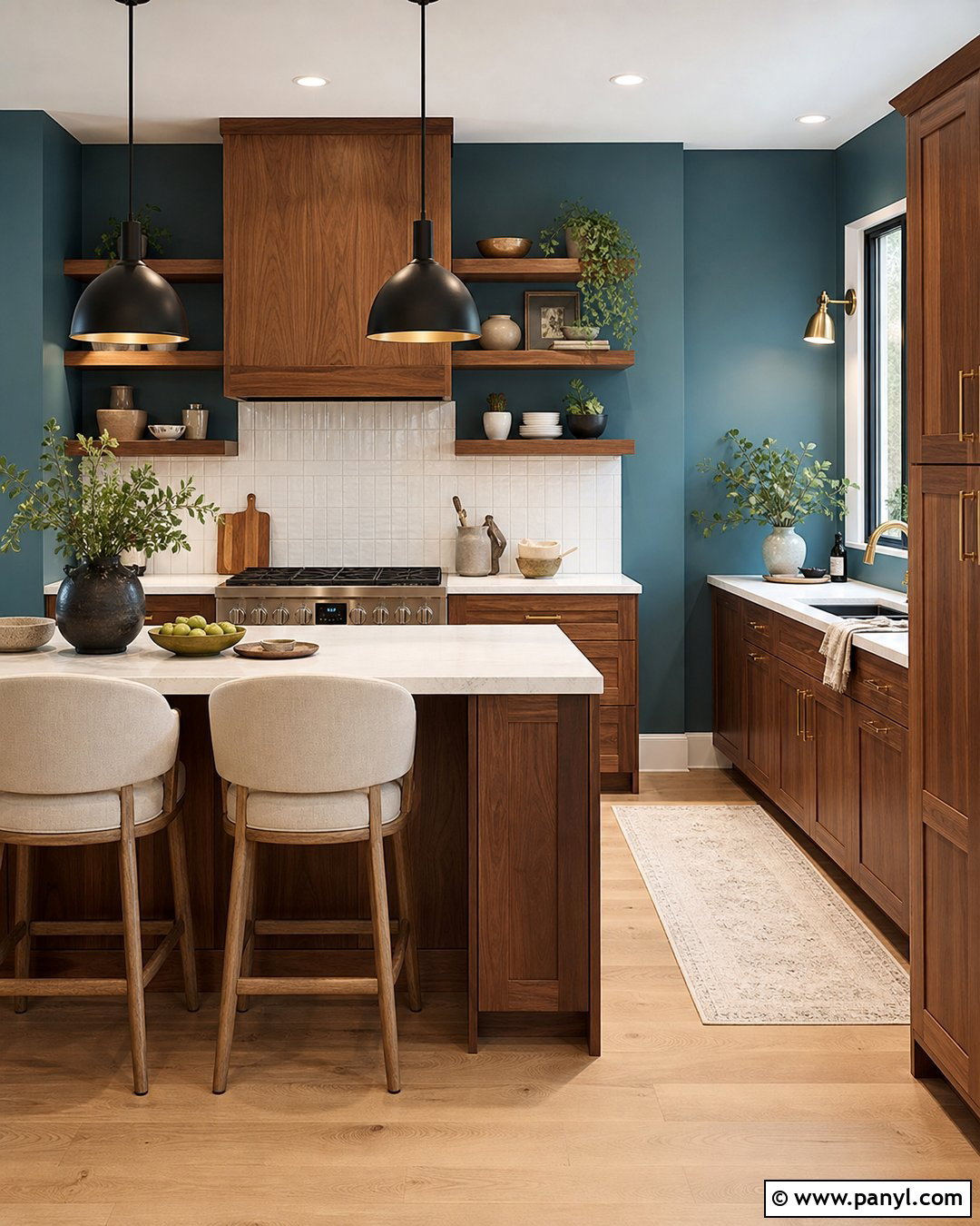 Dusty Teal Kitchen Walls With Wood Cabinets - 25 Kitchen Wall Color With Natural Wood Cabinet Ideas