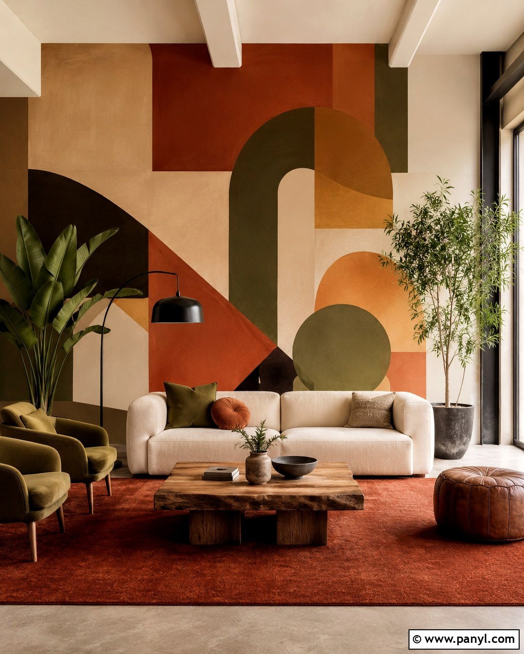 Earth Tone Geometric Mural - 20 Modern Geometric Wall Paint Ideas