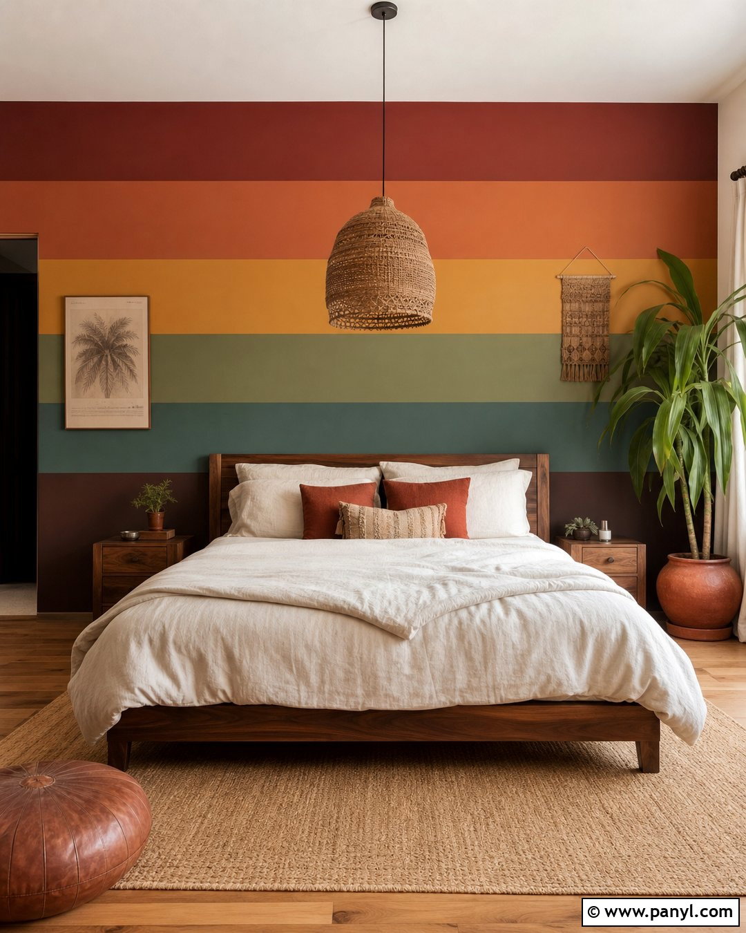 Earth Tone Rainbow Stripe Wall - 30 Rainbow Stripe Wall Ideas