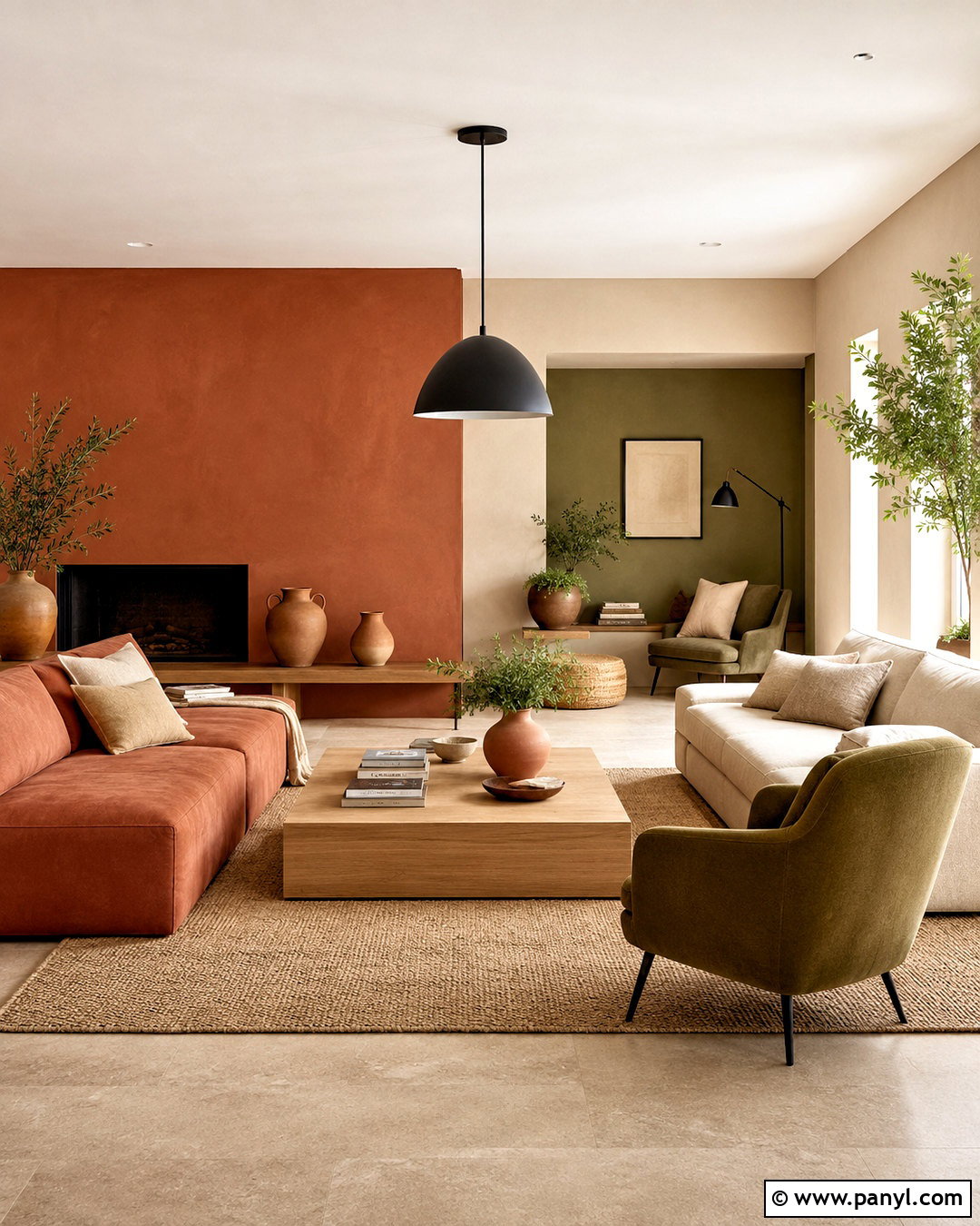Earthy Colour Blocking Living Room - 20 colour blocking interior ideas