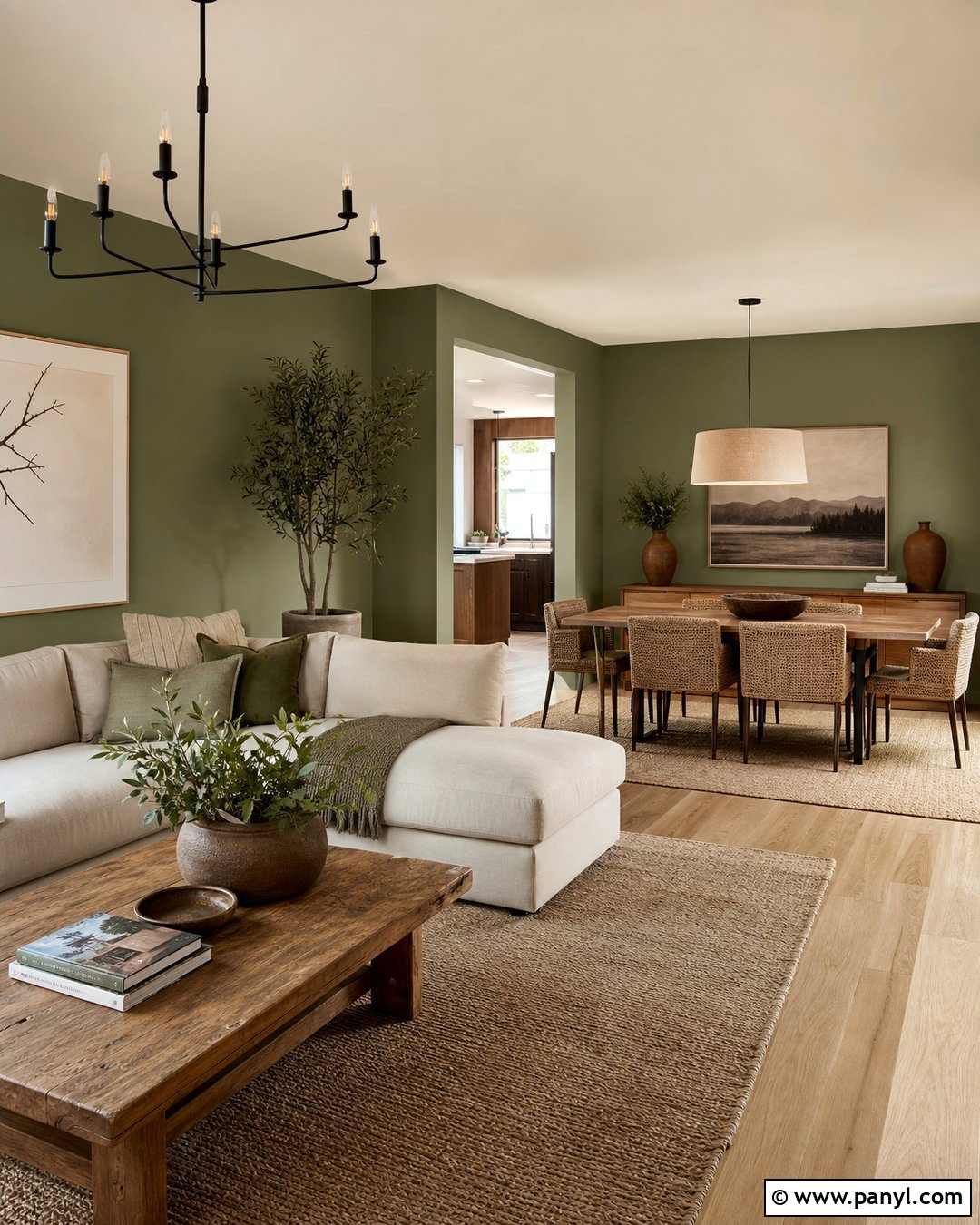 Earthy Green Walls In An Open Floor Plan - 20 Earthy Green Walls