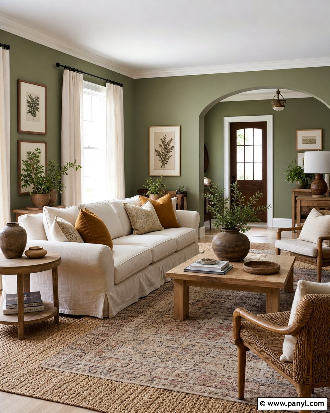 Earthy Green Walls With White Trim - 20 Earthy Green Walls