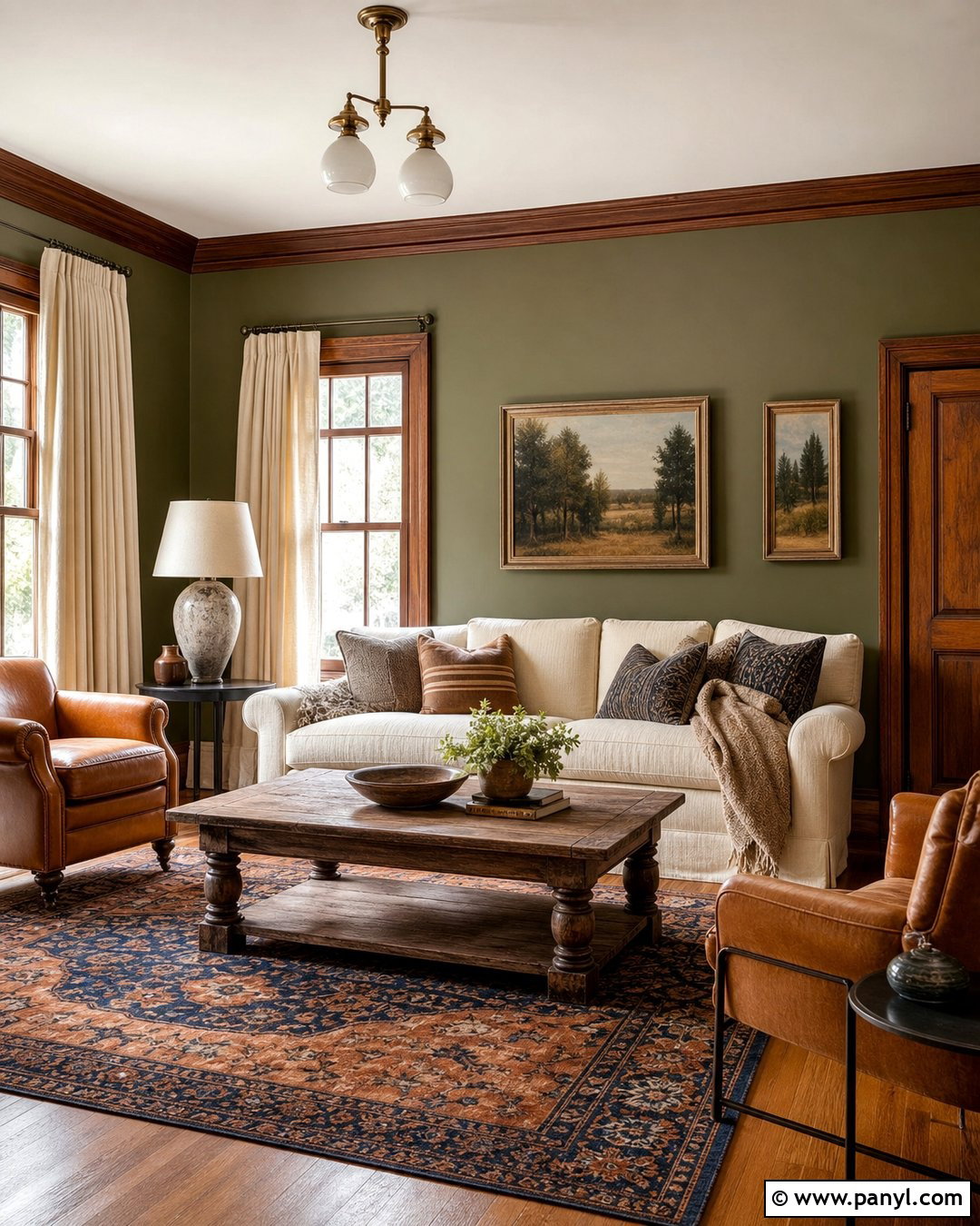 Earthy Green Walls With Wood Trim - 20 Earthy Green Walls