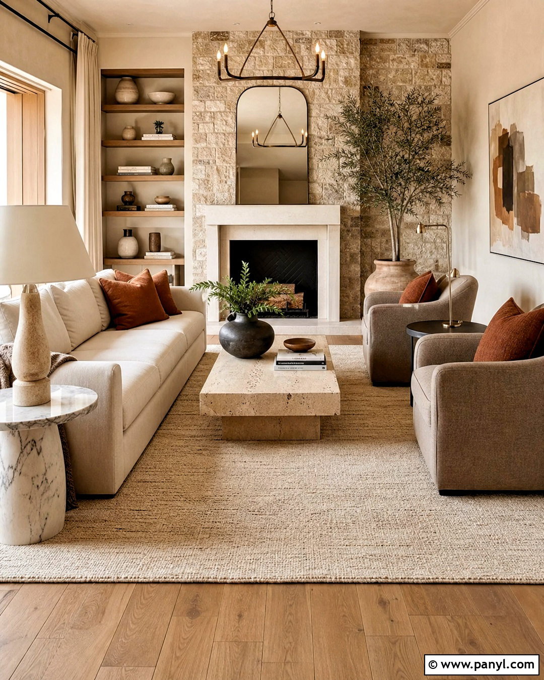 Earthy Living Room With Stone Accents - 20 warm earthy living room ideas