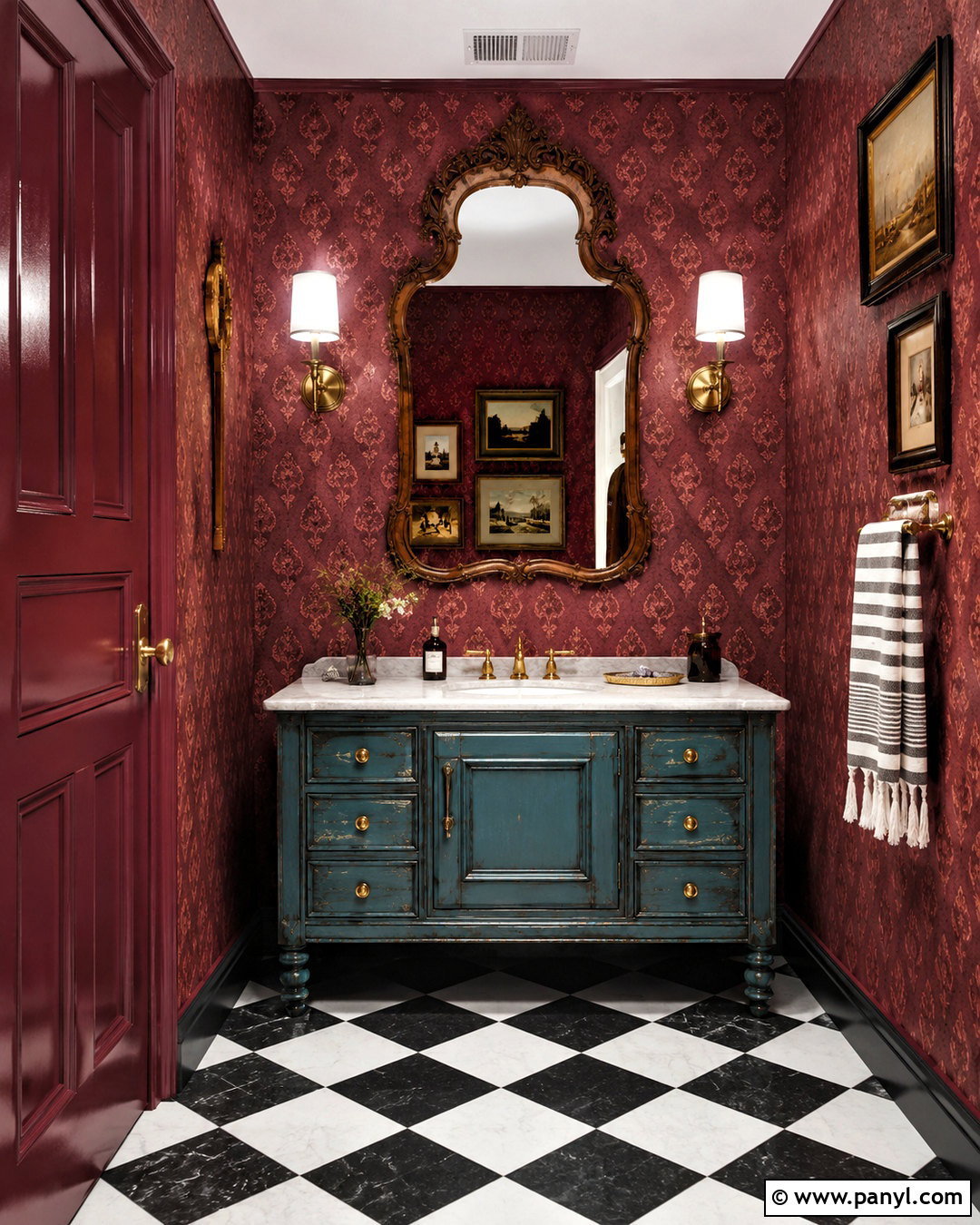 Eclectic Burgundy Powder Room - 20 burgundy powder room ideas