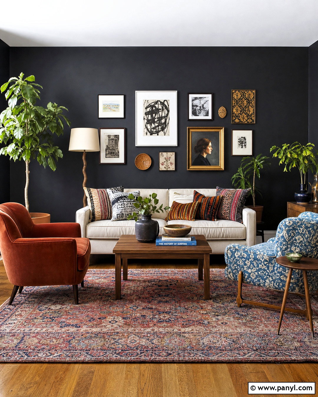 Eclectic Living Room With Charcoal Walls - 20 charcoal walls living room ideas