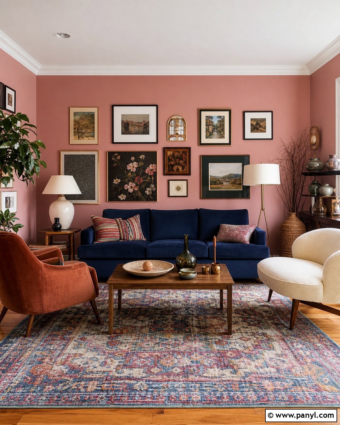 Eclectic Living Room With Dark Pink Walls - 35 dark pink walls
