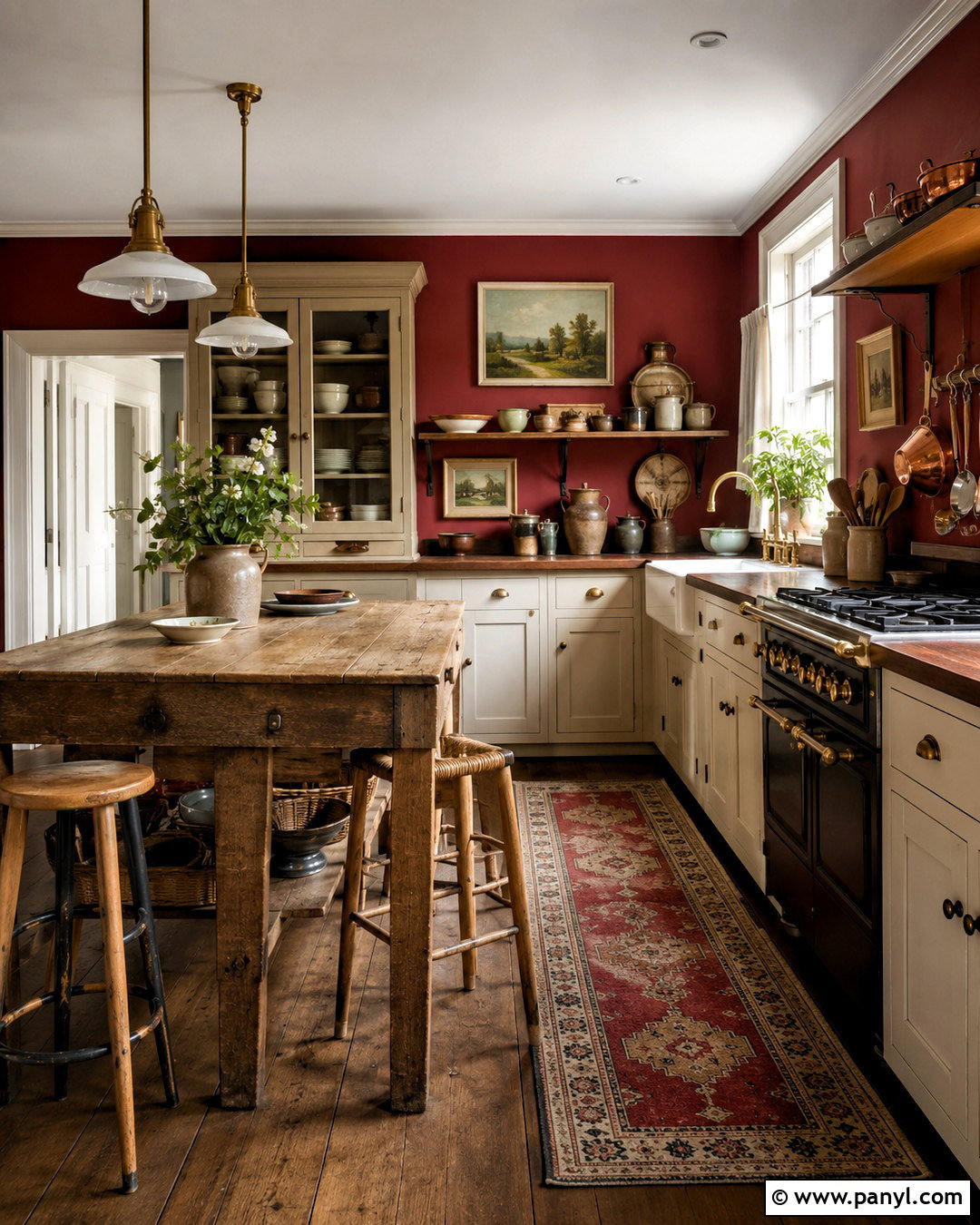 Eclectic Vintage Kitchen With Deep Red Walls - 20 Vintage Kitchen With Red Walls