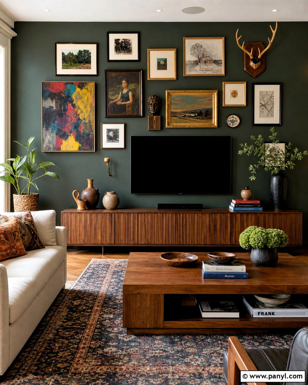 Eclectic Wall Around The TV - 20 eclectic wall ideas