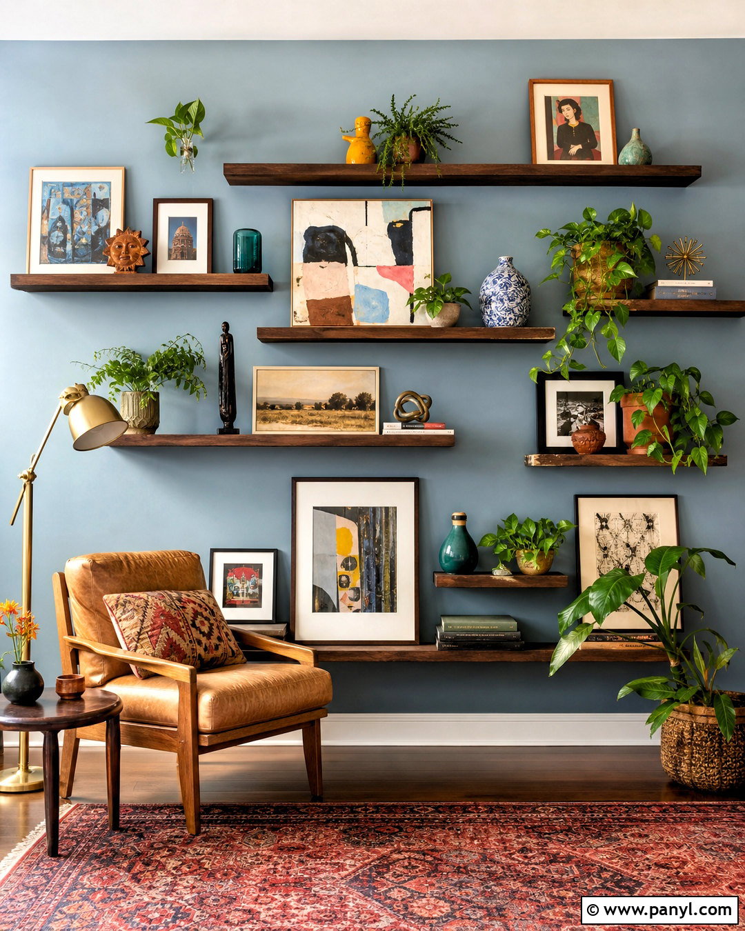 Eclectic Wall With Floating Shelves - 20 eclectic wall ideas