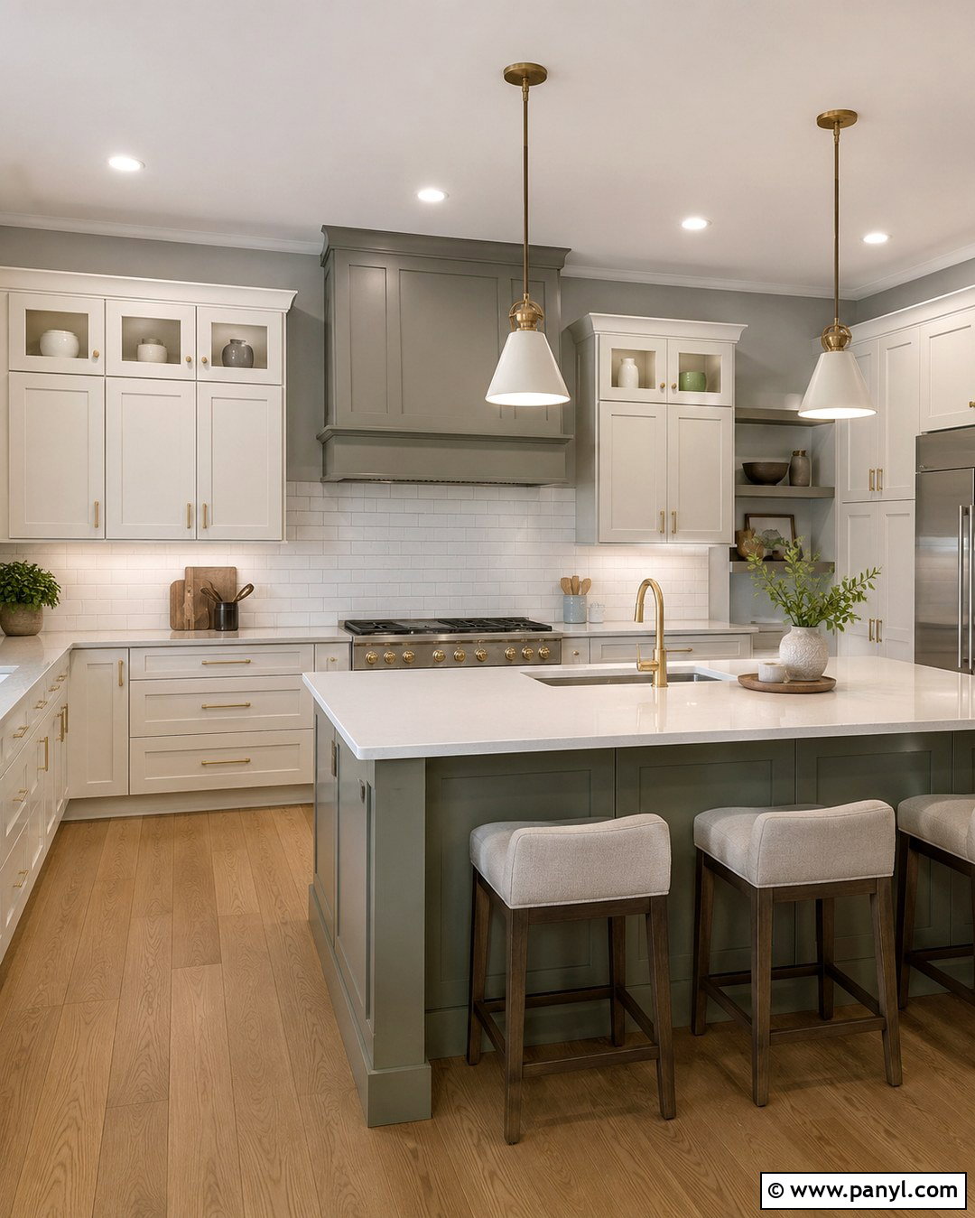 Edgecomb Gray Kitchen Walls With Two-Tone Cabinets - 20 Edgecomb Gray Kitchen Walls