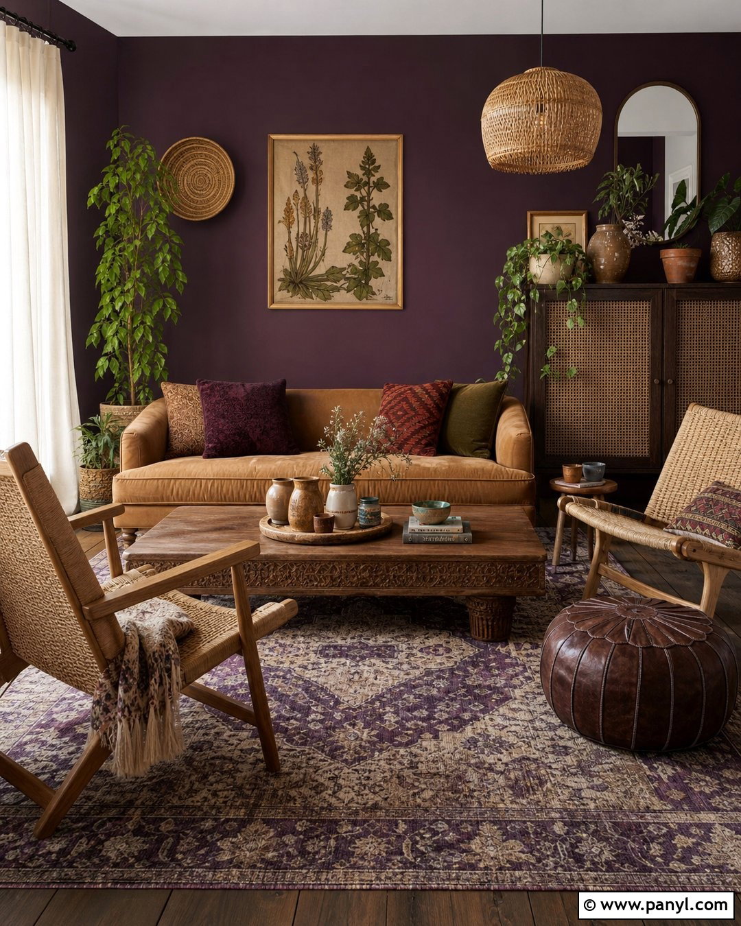 Eggplant Boho Living Room Walls - 20 Eggplant Walls