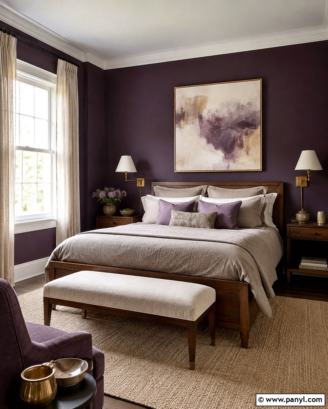 Eggplant Guest Bedroom With White Windows - 20 Dark Walls With White Windows