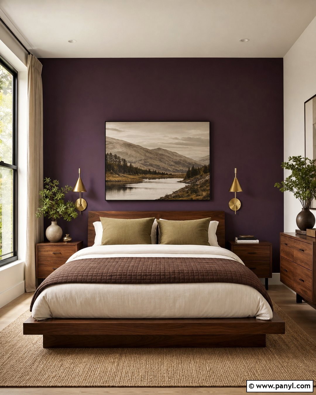 Eggplant Purple Accent Wall Bedroom - 35 Purple Wall Color Ideas