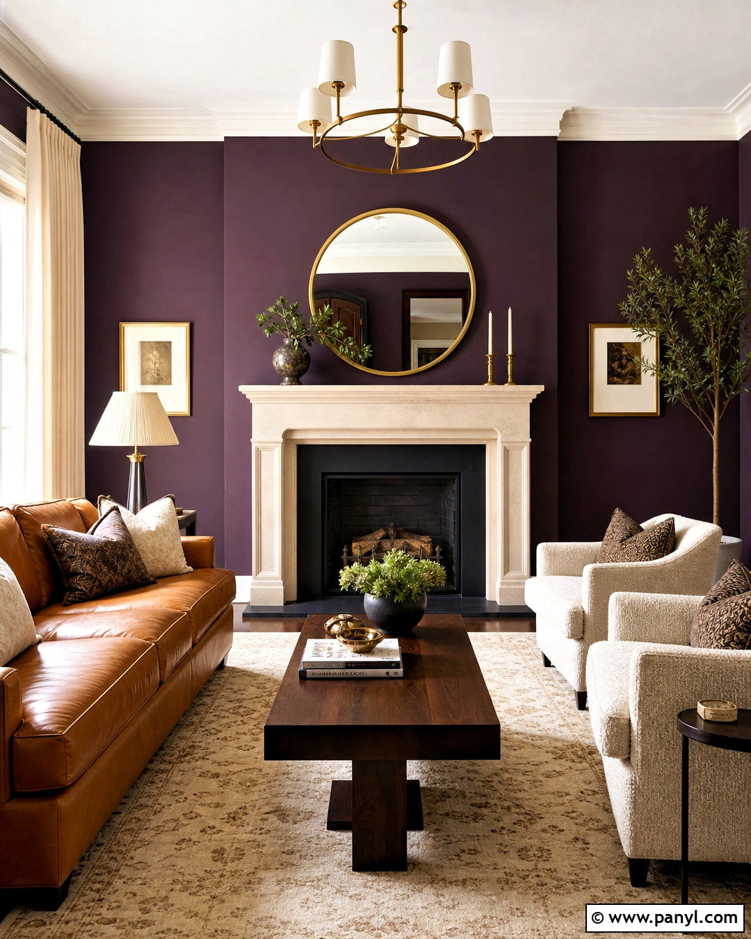 Eggplant Purple Fireplace Accent Wall - 20 purple accent wall ideas