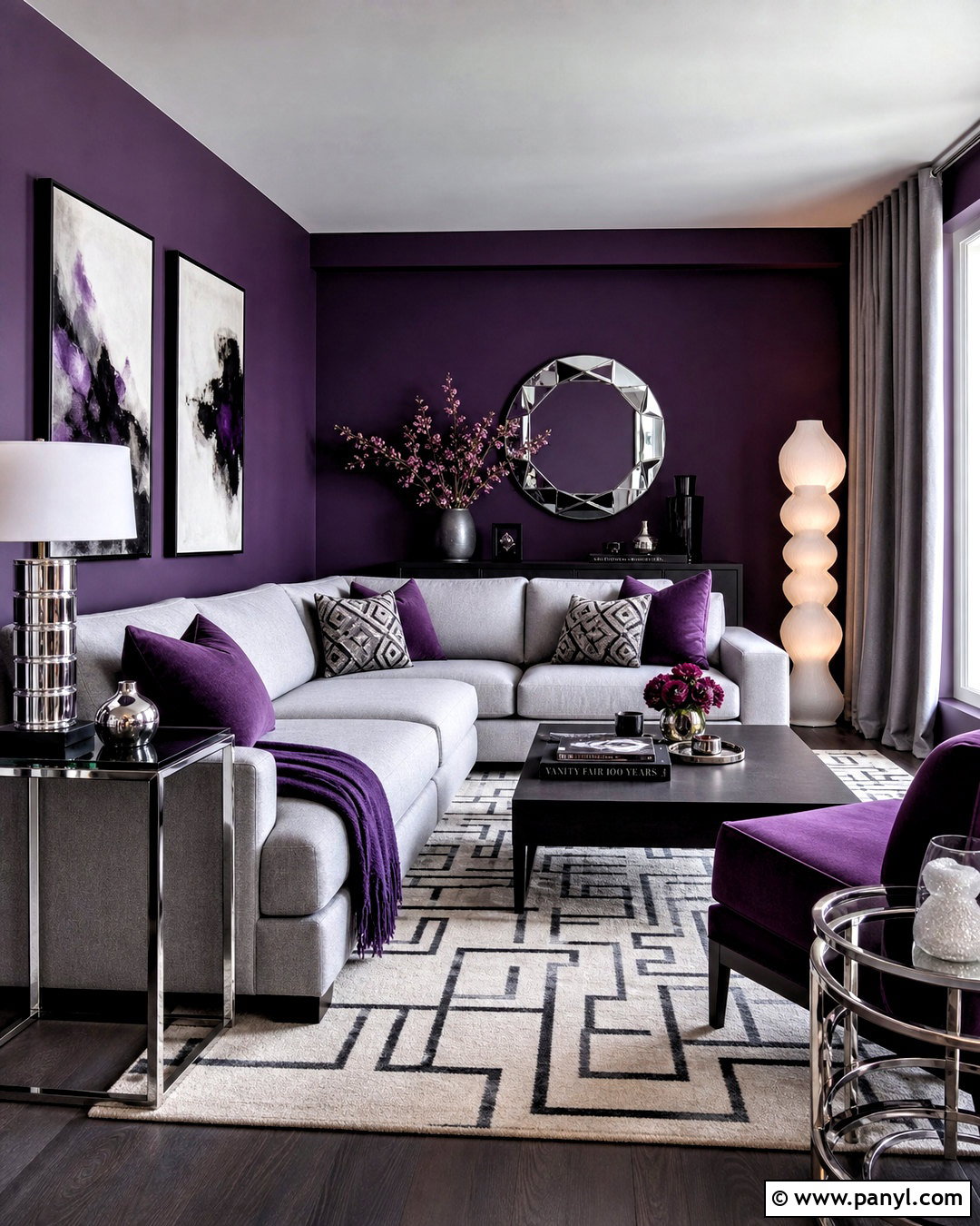 Eggplant Purple Modern Living Room - 20 purple walls living room ideas