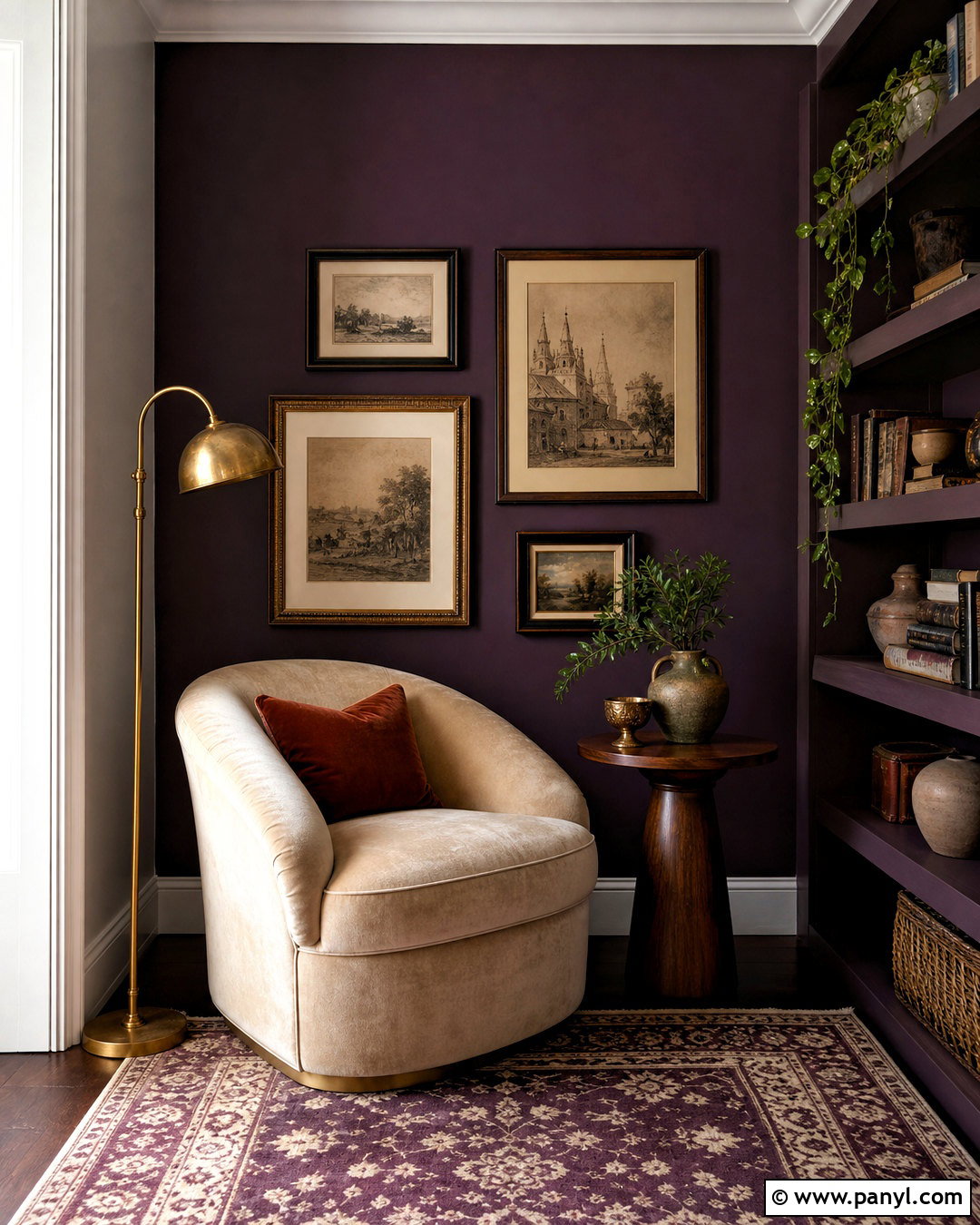 Eggplant Purple Reading Nook Accent Wall - 20 moody accent wall ideas