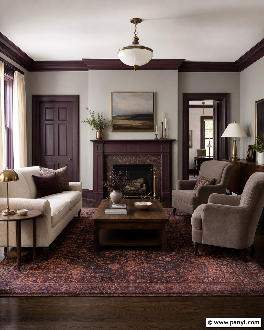 Eggplant Trim With Soft Gray Walls - 45 darker trim lighter walls