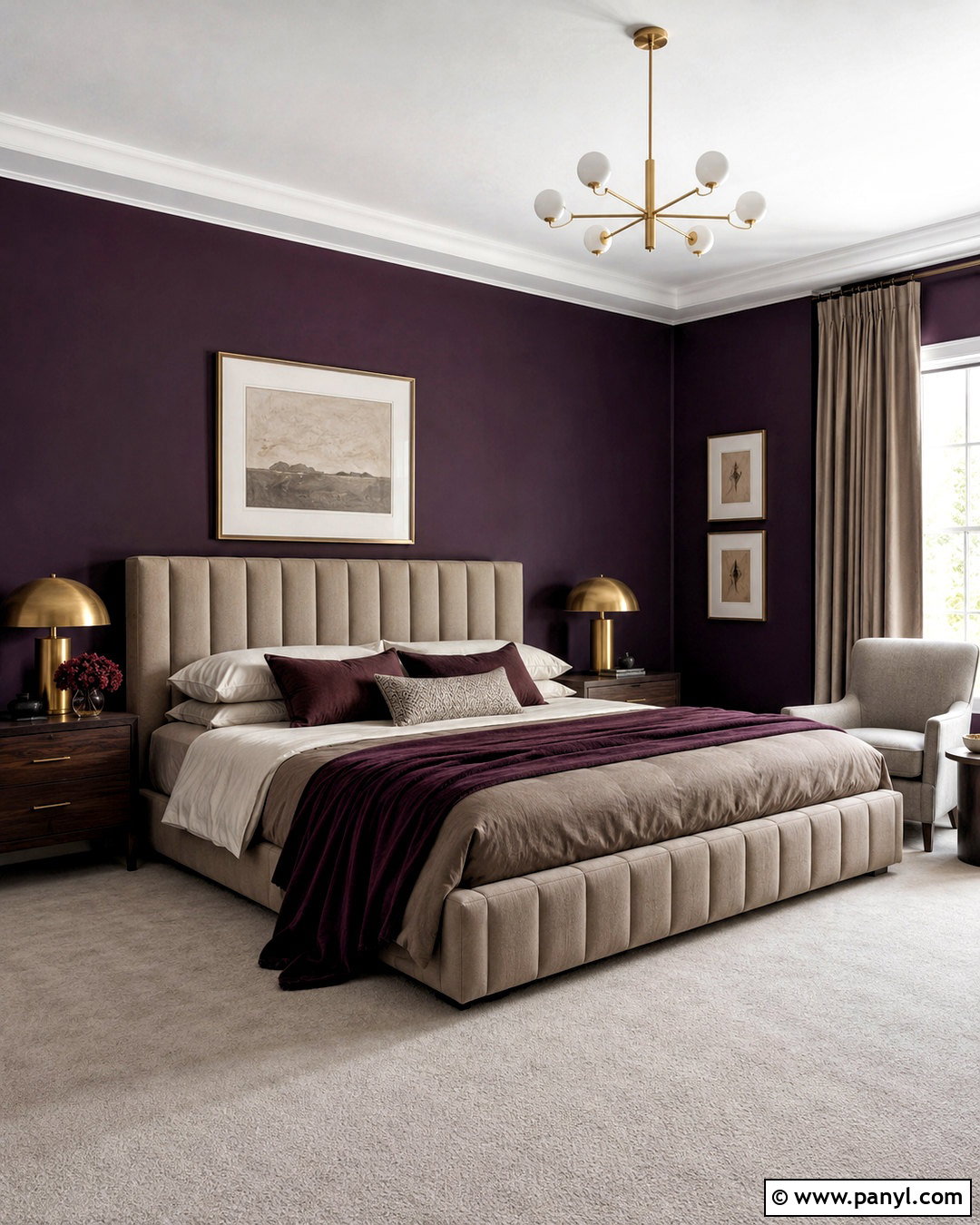 Eggplant Wall Bedroom With Taupe Furniture - 20 dark wall bedroom ideas