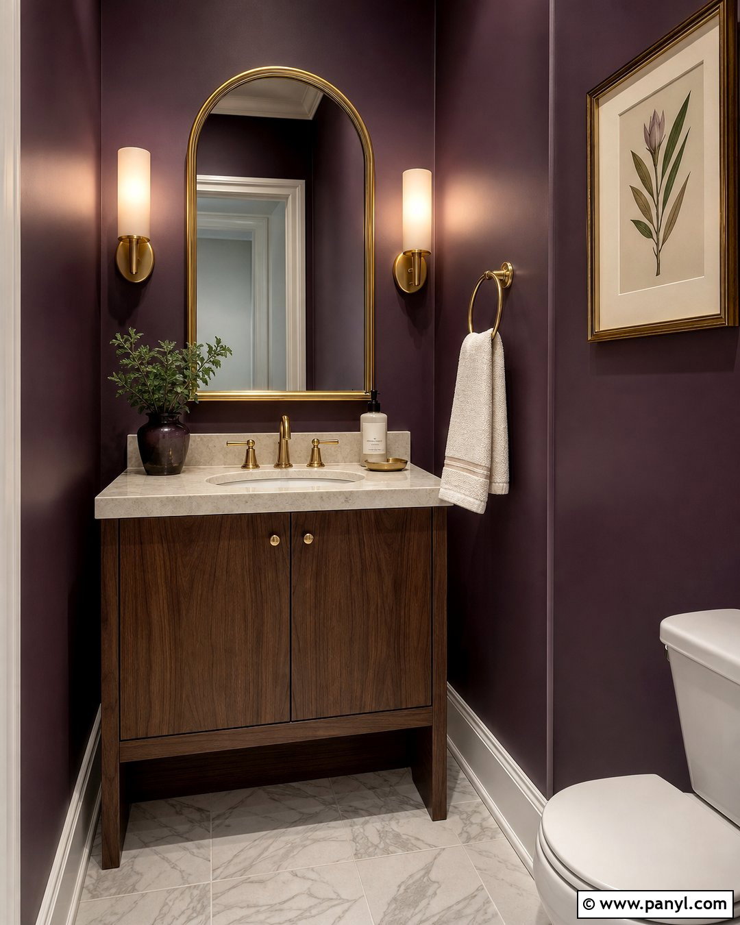 Eggplant Wall Powder Room - 35 Purple Wall Room Ideas