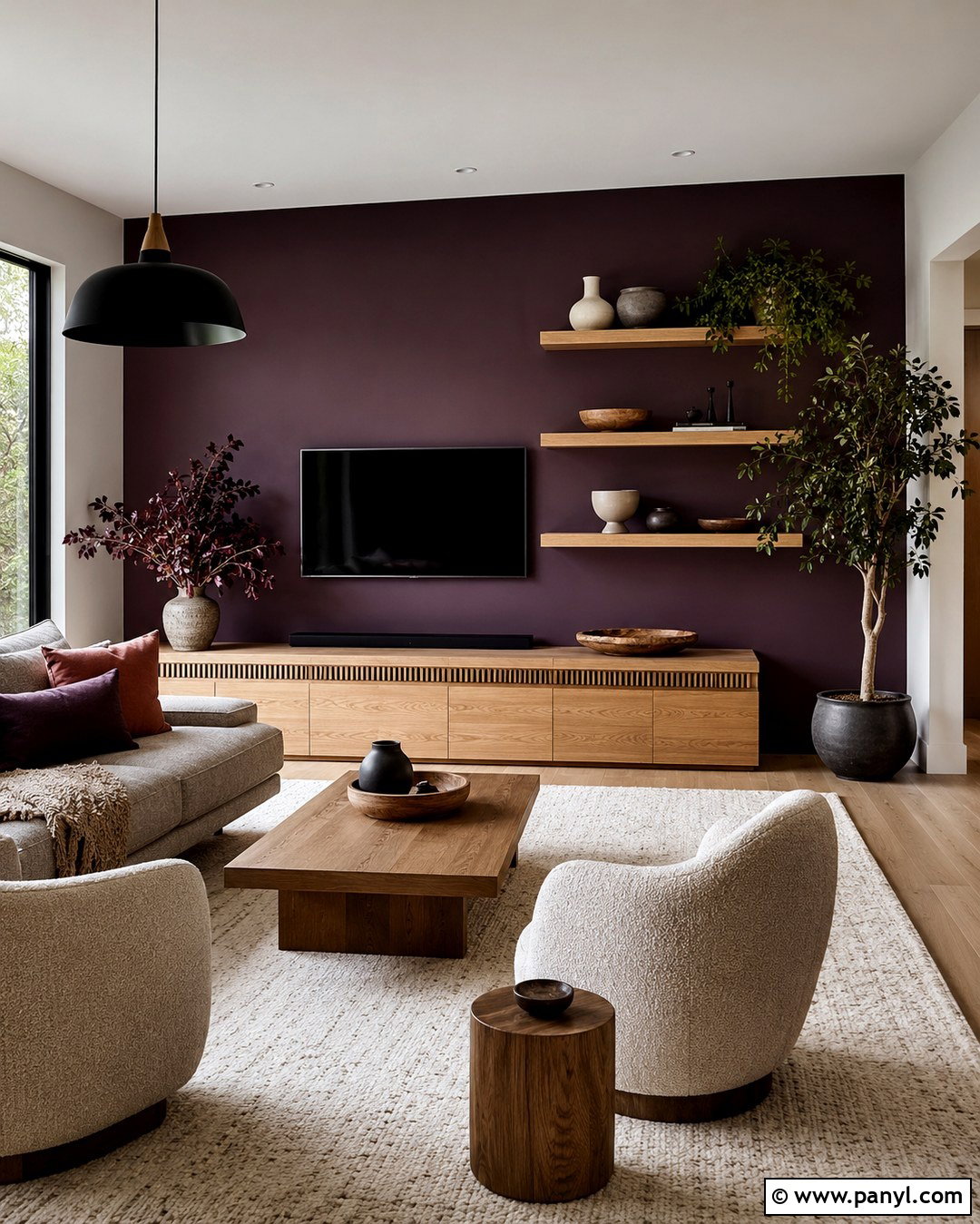 Eggplant Wall With Natural Oak - 20 Eggplant Wall Ideas