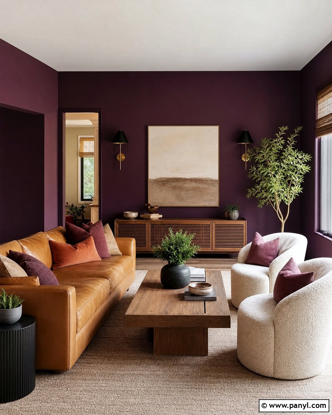 Eggplant Walls With Tan Leather - 20 Eggplant Walls