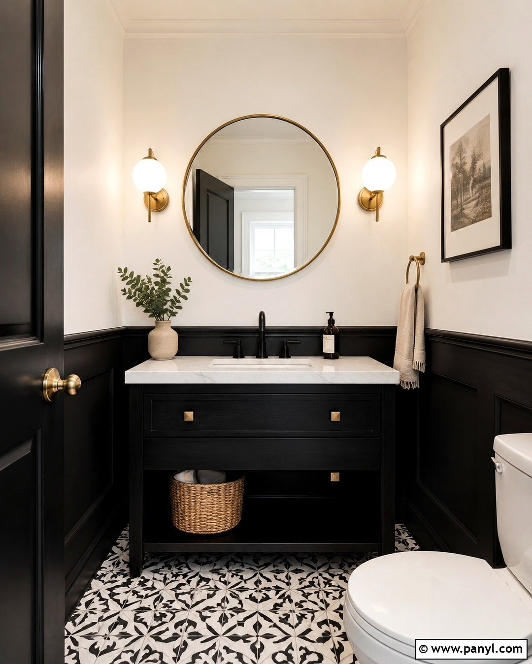 Eggshell White Walls In A Black And White Powder Room - 20 Eggshell White Walls