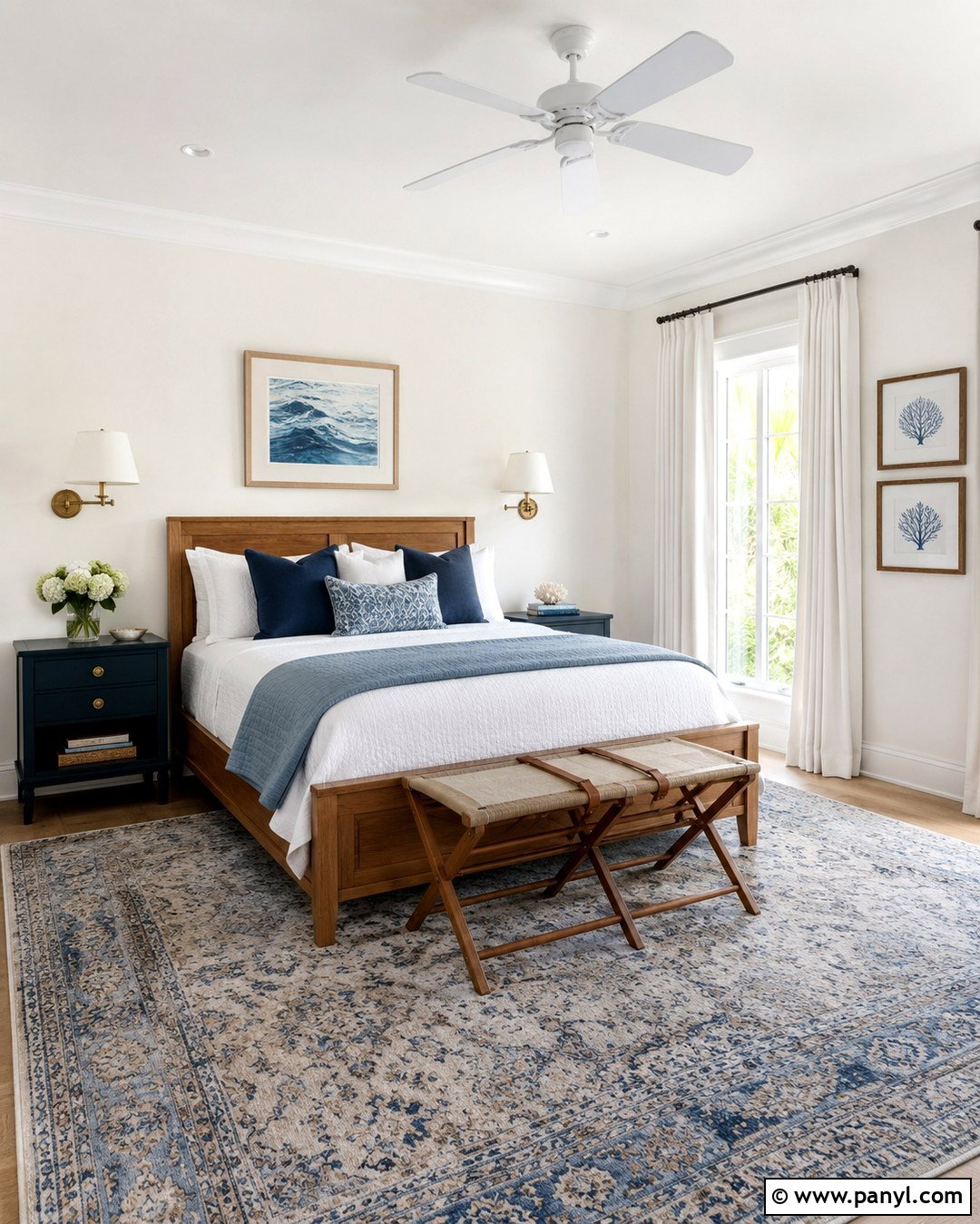 Eggshell White Walls In A Blue Guest Bedroom - 20 Eggshell White Walls
