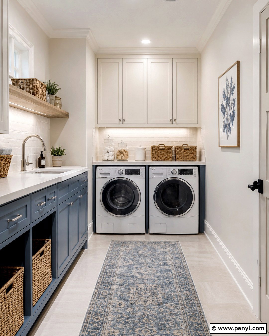 Eggshell White Walls In A Blue Laundry Room - 20 Eggshell White Walls