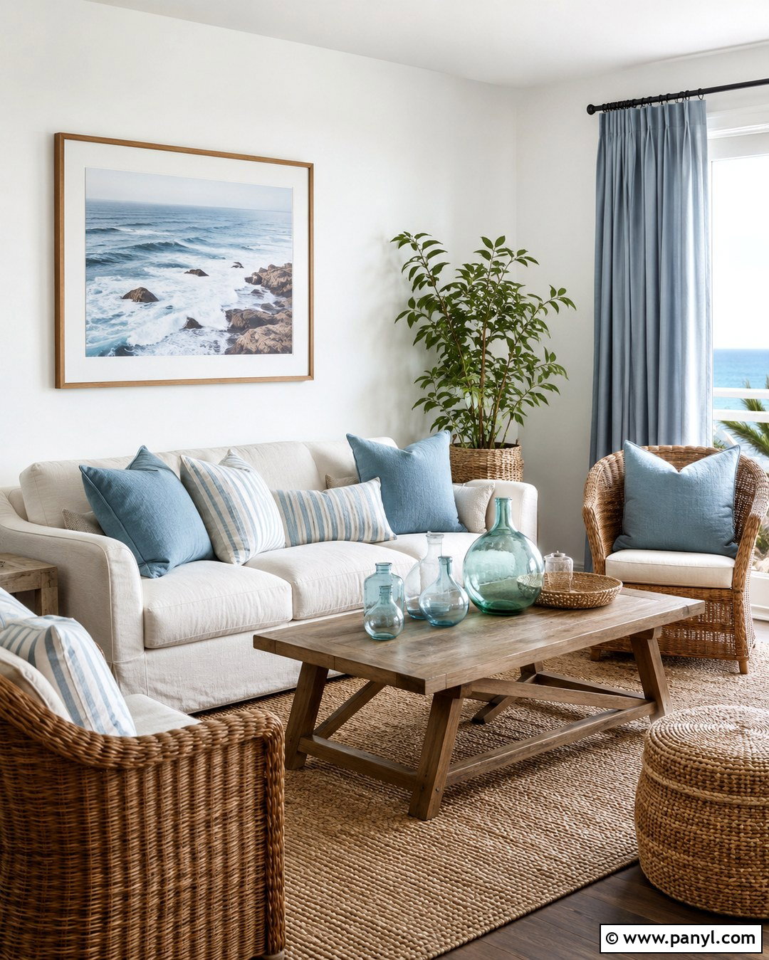 Eggshell White Walls In A Coastal Living Room - 20 Eggshell White Walls