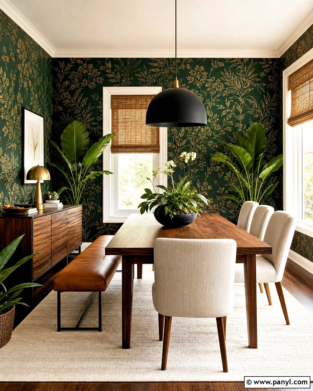 Emerald And Gold Botanical Wall - 20 gold shimmer wall ideas