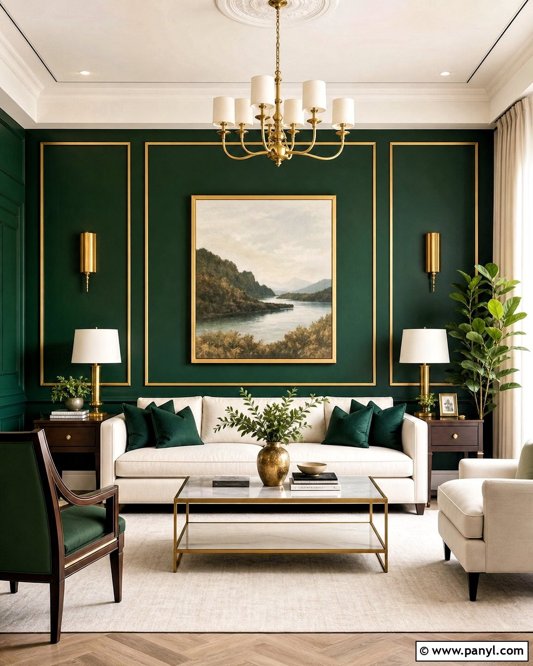 Emerald And Gold Feature Wall - 20 gold feature wall ideas